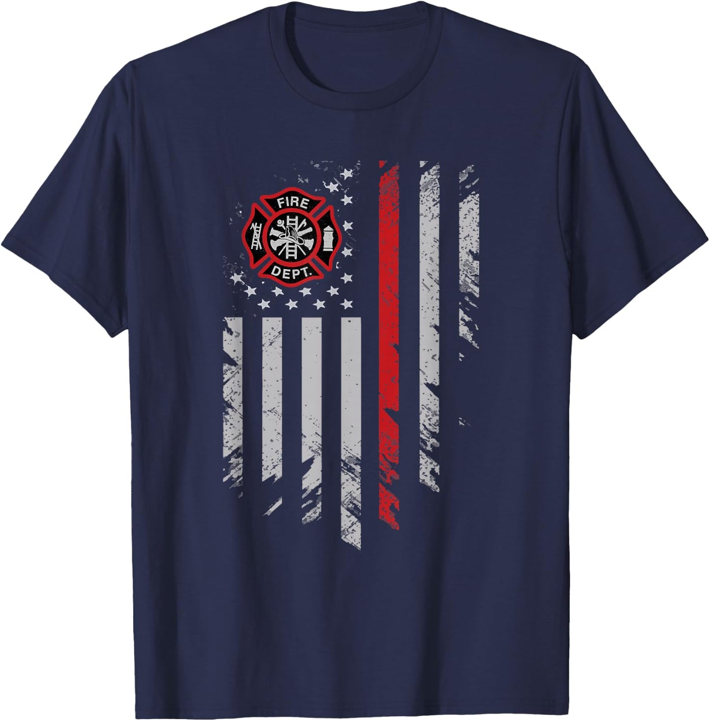 Thin Red Line Firefighter T shirt American Flag Shirt T-Shirt - T-Shirt | Navy