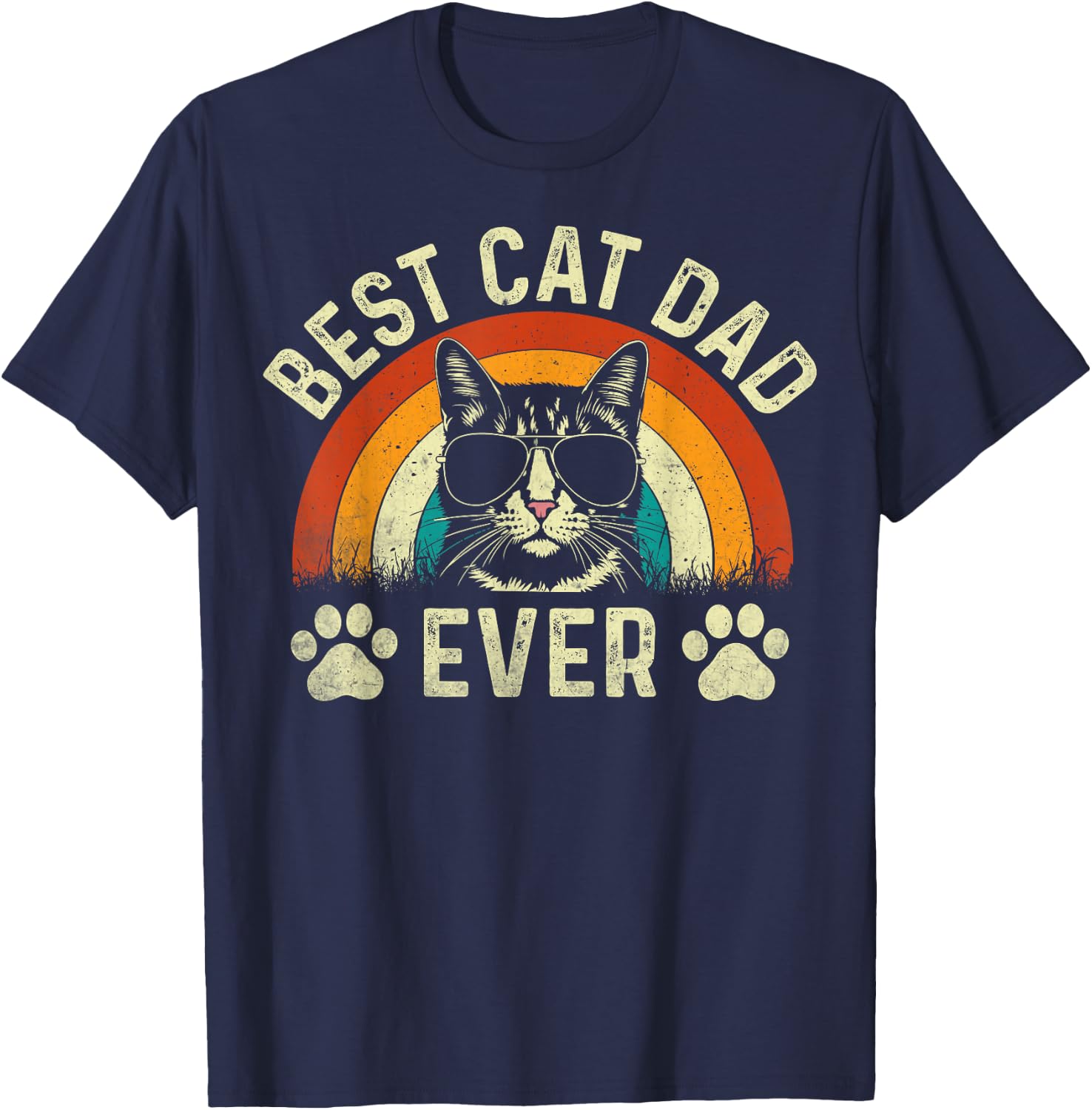 Cat Dad Best Cat Dad Ever Funny Cat Daddy Vintage T-Shirt - T-Shirt | Navy