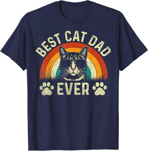 Cat Dad Best Cat Dad Ever Funny Cat Daddy Vintage T-Shirt - T-Shirt | Navy