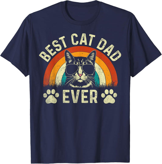 Cat Dad Best Cat Dad Ever Funny Cat Daddy Vintage T-Shirt - T-Shirt | Navy