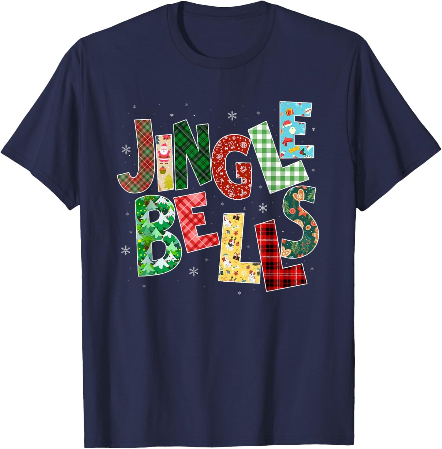 Red Plaid Jingle Bells Christmas Matching Family Pajama T-Shirt - T-Shirt | Navy