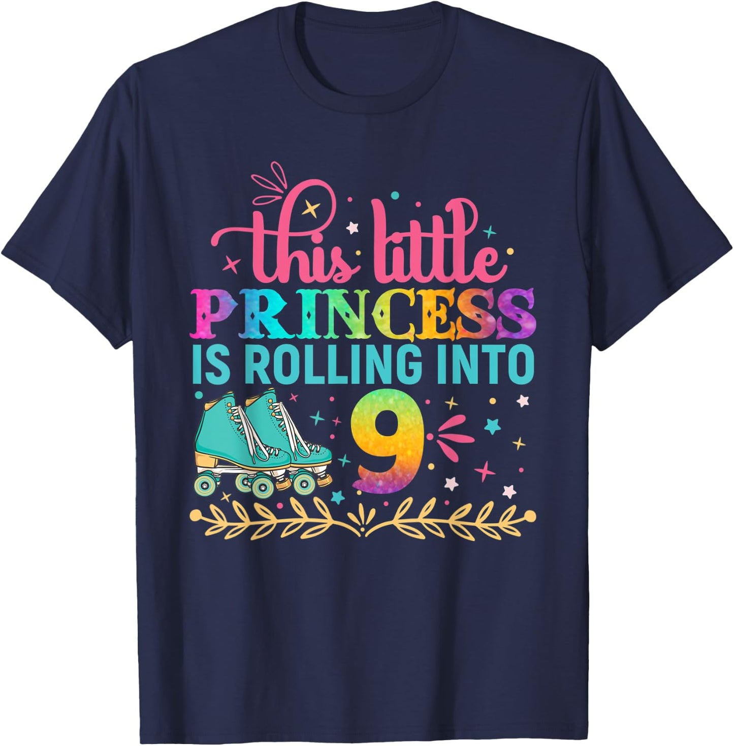 Skating Daughter Birthday 9 Years Old Girl 9th B-day Funny T-Shirt - T-Shirt | Navy