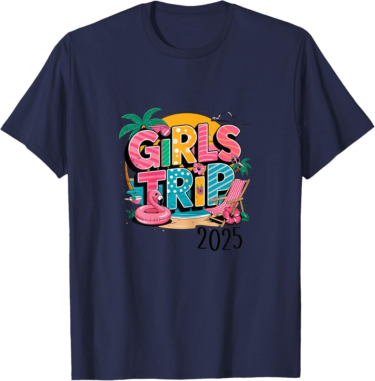 Girls trip 2025 weekend vacation matching group party T-Shirt - T-Shirt | Navy
