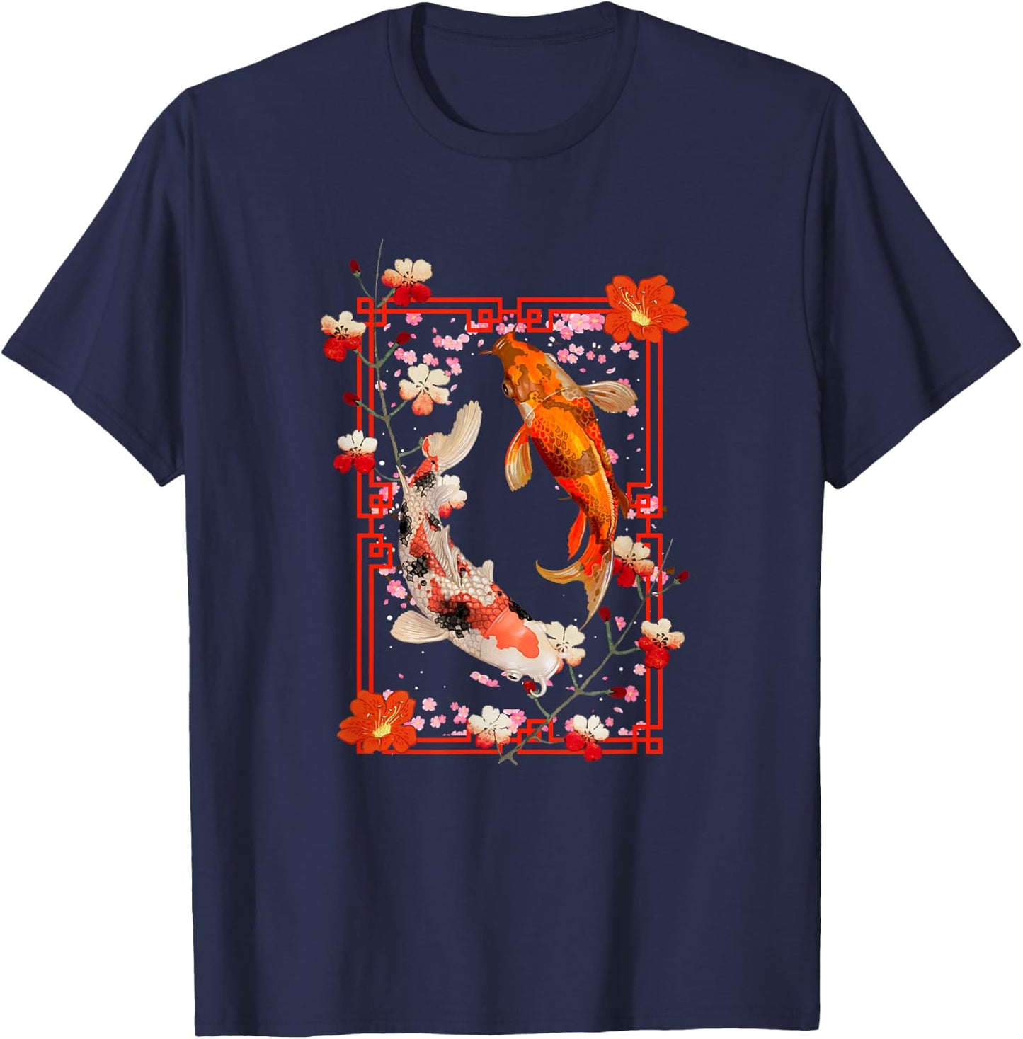 Koi Fish Coi Carp Nishikigoi Fish Japanese Cherry Blossom T-Shirt - T-Shirt | Navy