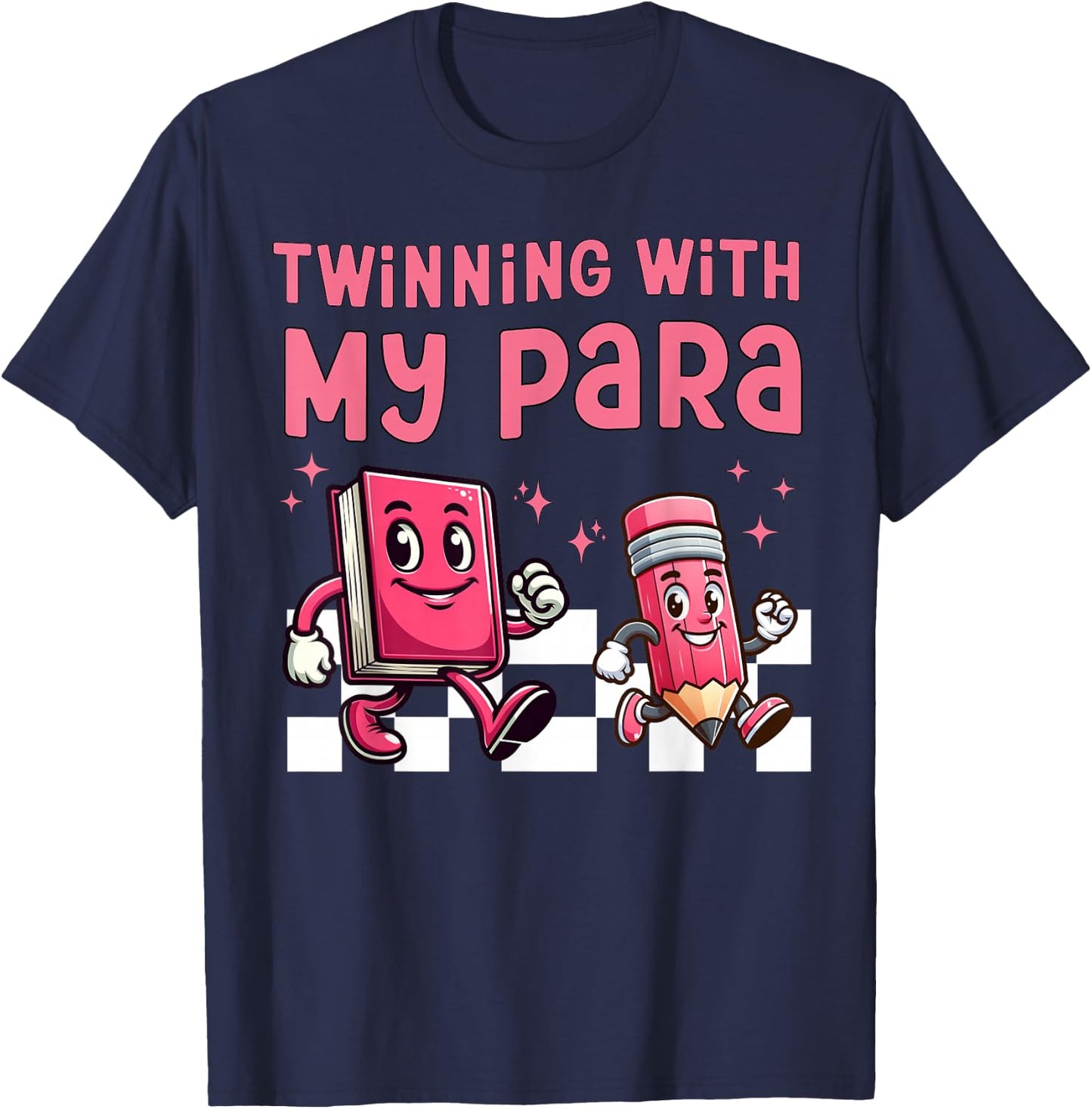 Twinning With My Para Teacher Matching Paraprofessional 70s T-Shirt - T-Shirt | Navy