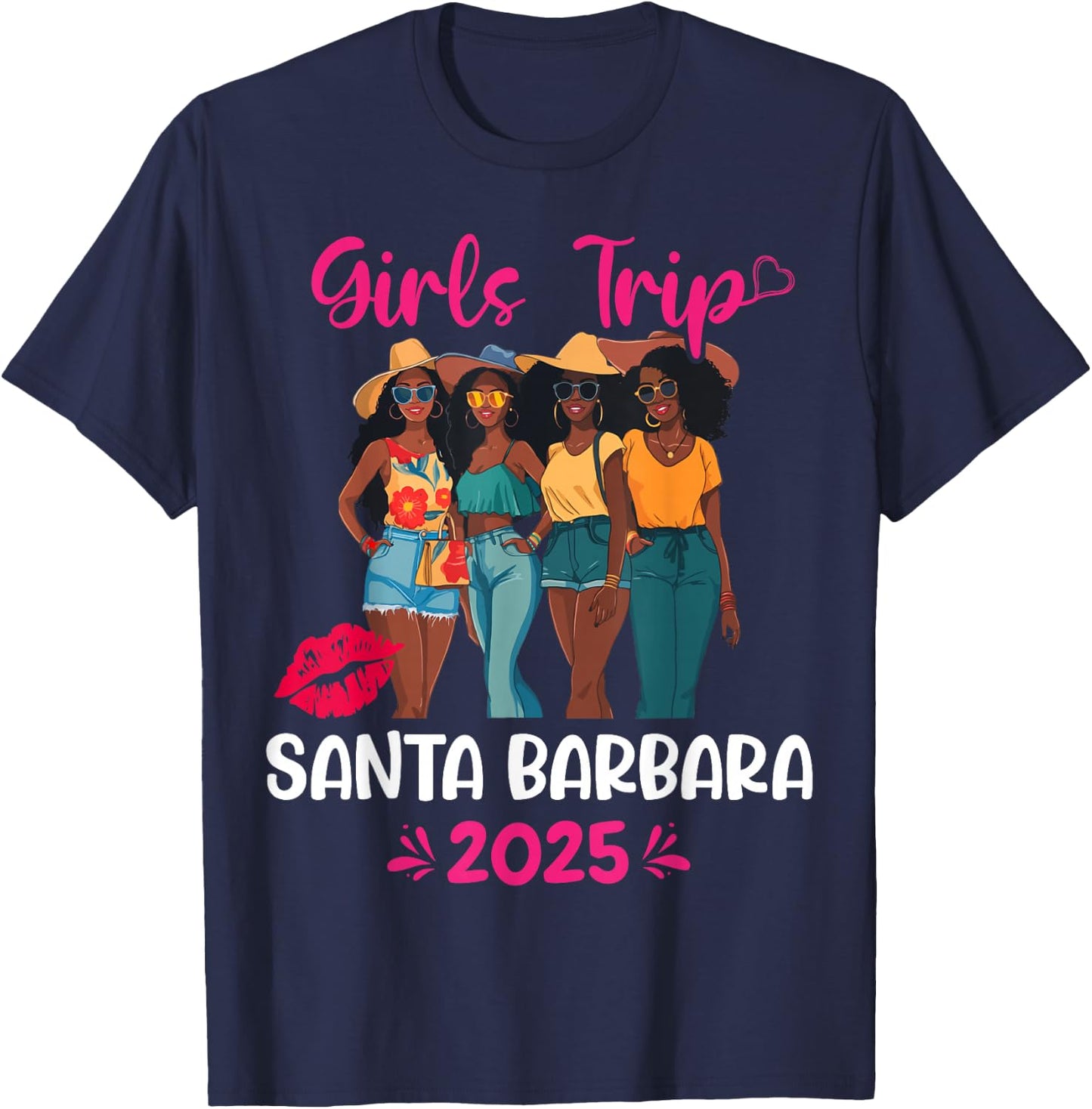 Black Girls Trip Santa Barbara 2025 Vacation Matching T-Shirt - T-Shirt | Navy