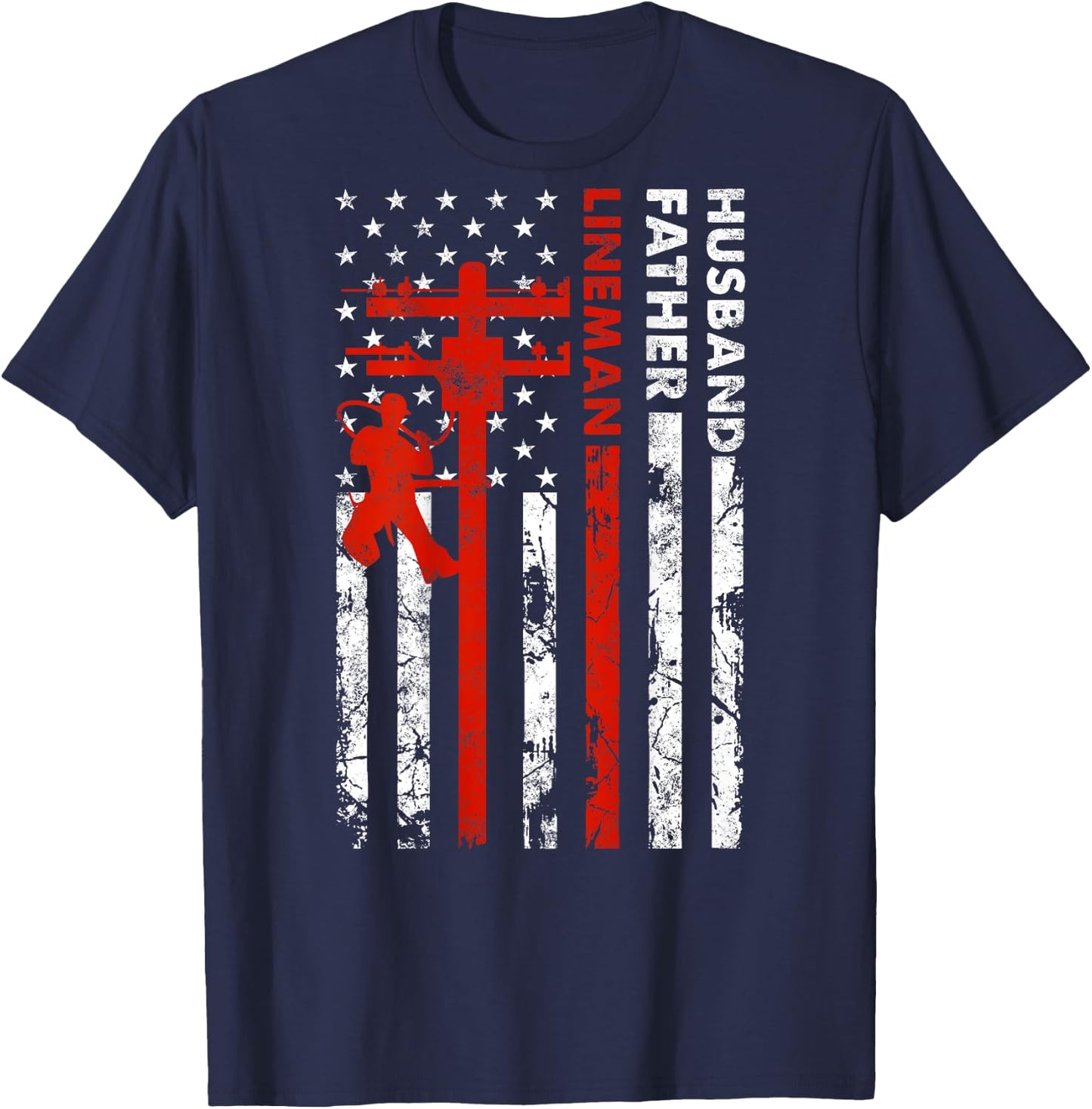 Electric Cable Lineman Husband Father Dad Fathers Day gift T-Shirt - T-Shirt | Navy