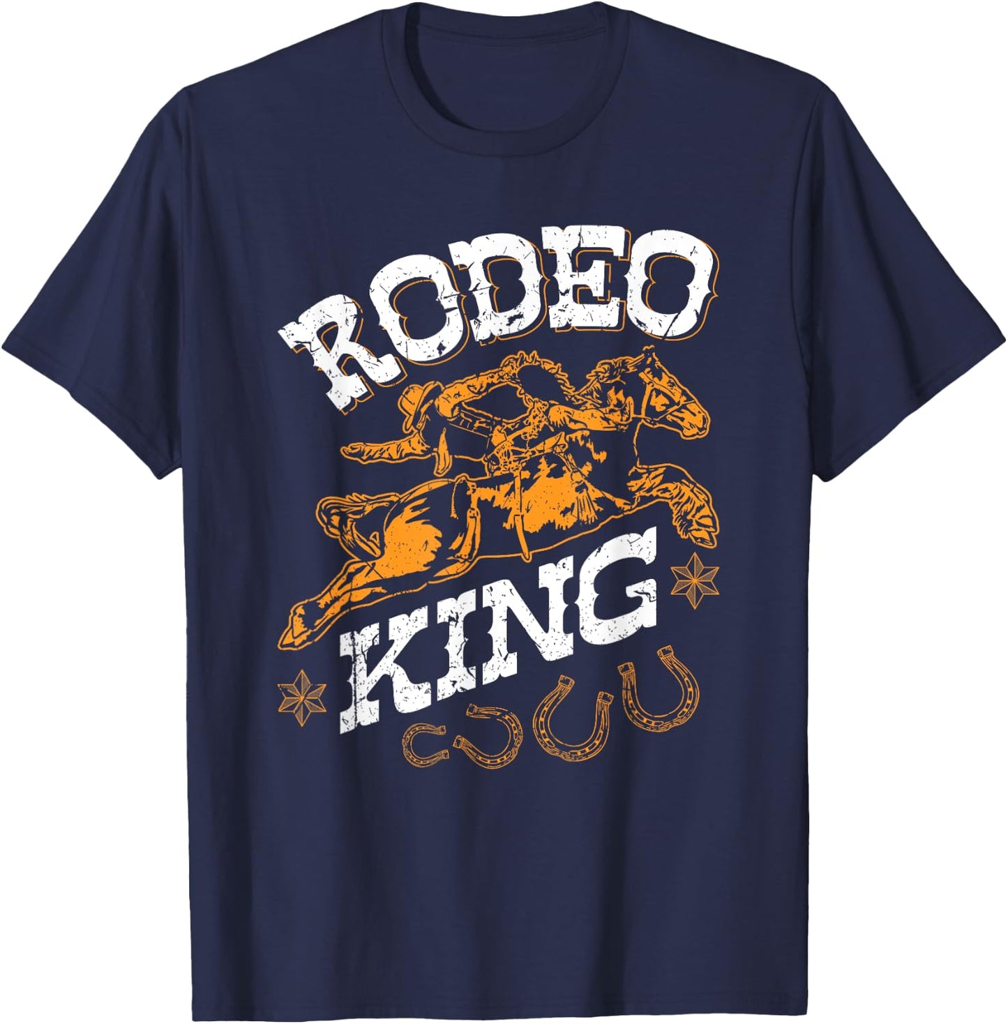 Rodeo King, Vintage Bronc Riding Bucking Horse Rodeo Western T-Shirt - T-Shirt | Navy