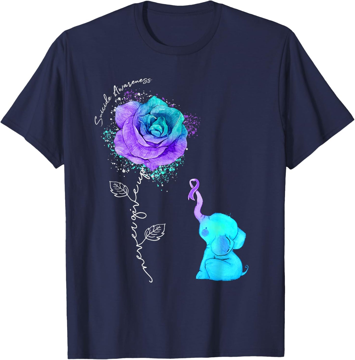Suicide Prevention Awareness Flower Elephant Ribbon T-Shirt - T-Shirt | Navy