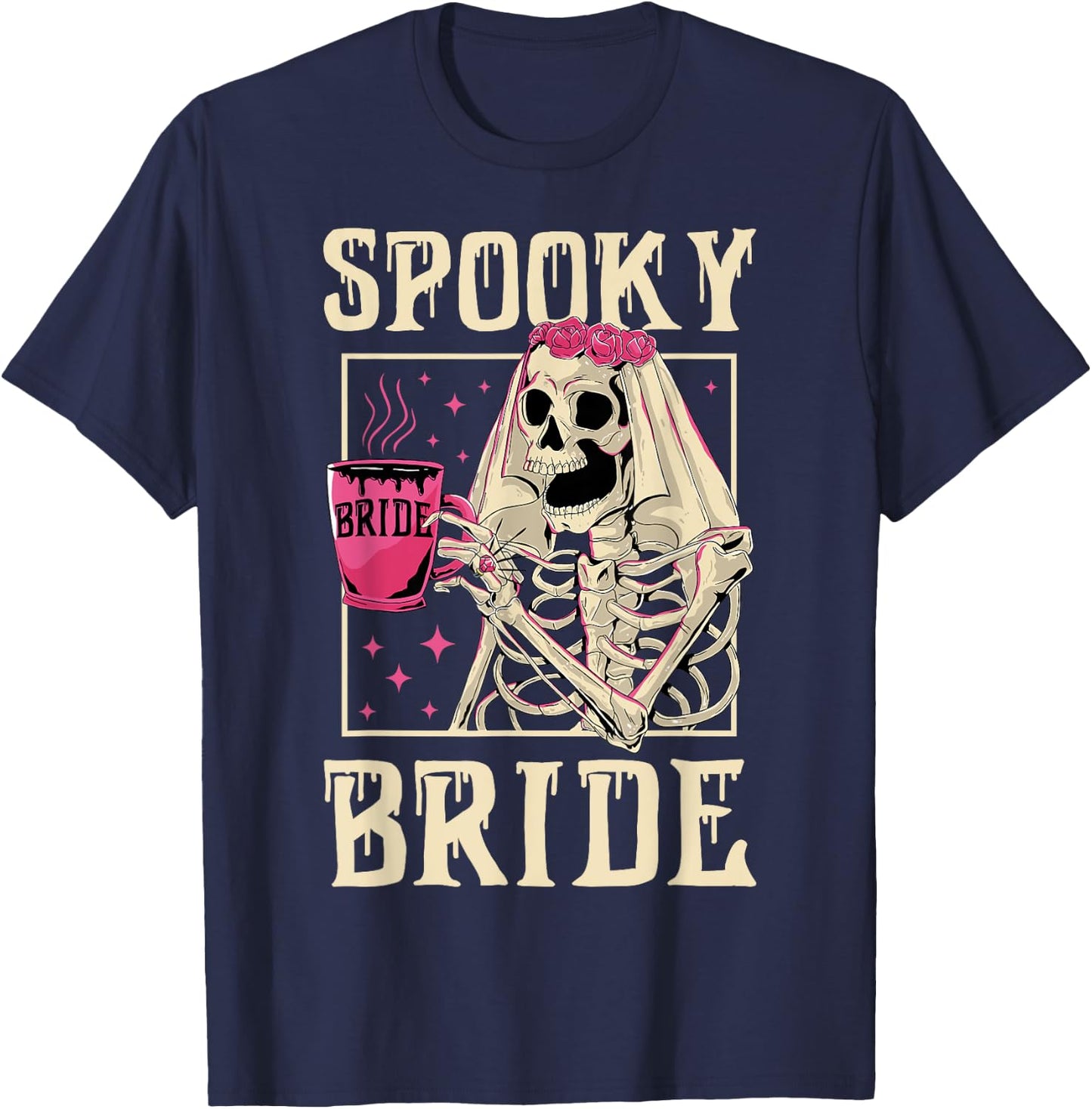 Skeleton Spooky Bride Wedding Bachelorette Halloween Party T-Shirt - T-Shirt | Navy