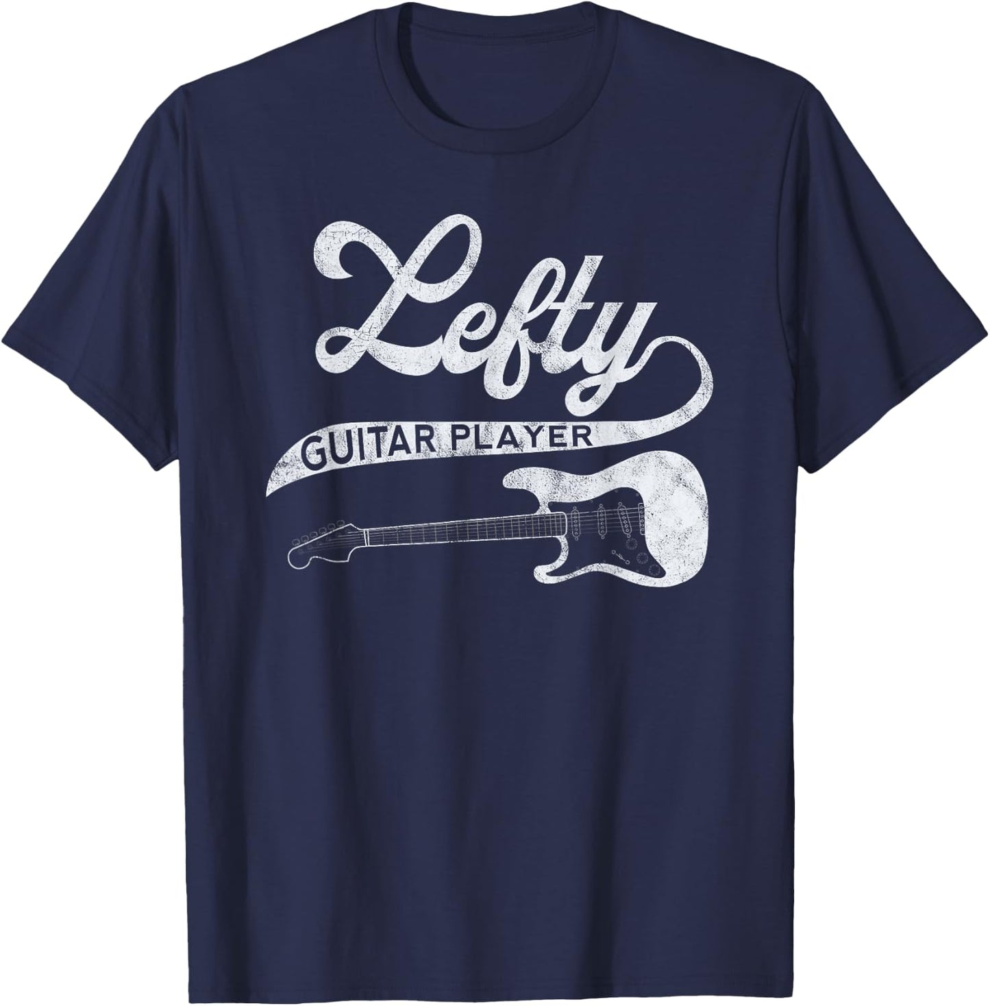 Left Handed Guitarist Lefty Guitar Player Retro Band Member T-Shirt - T-Shirt | Navy