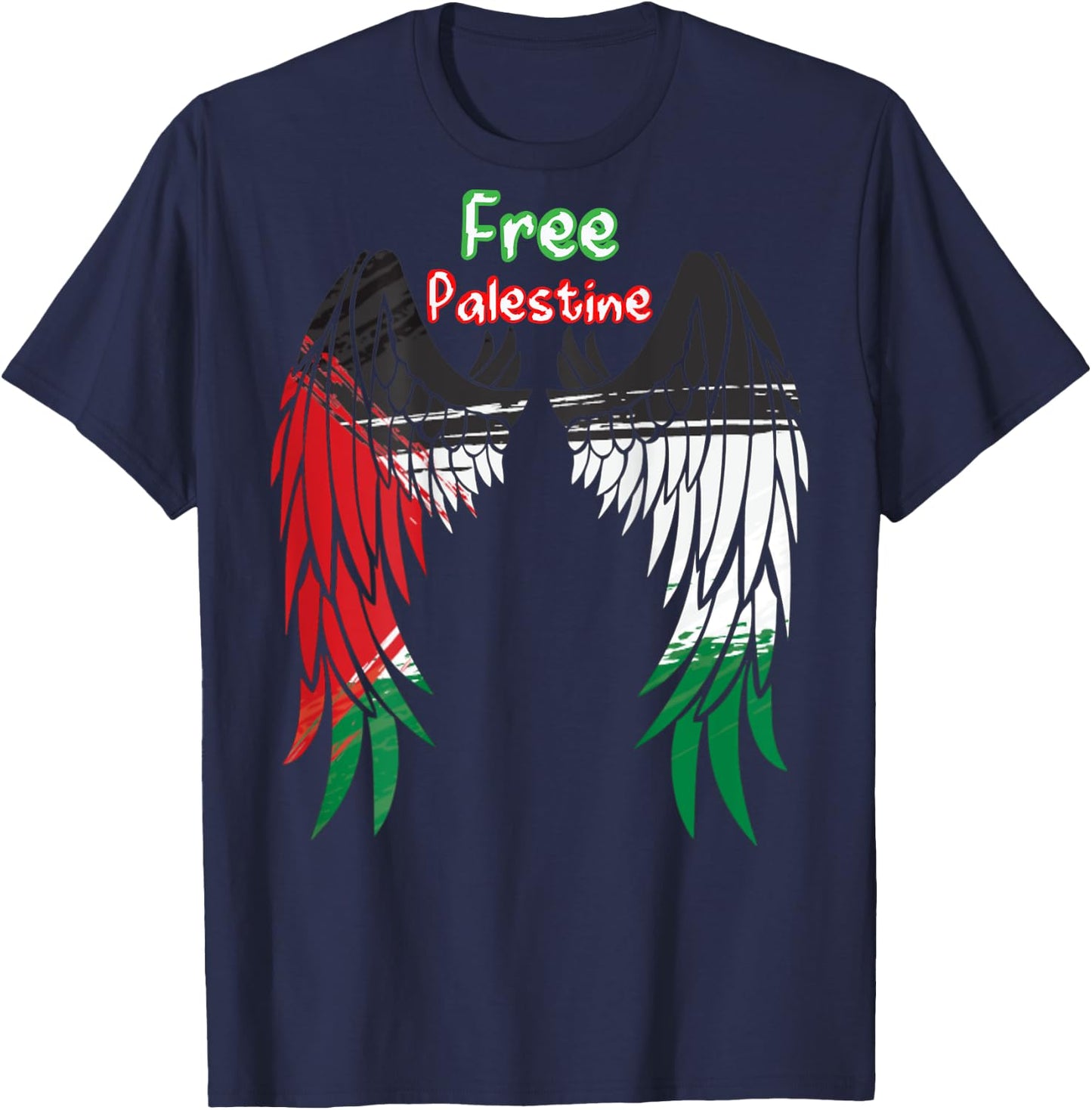 Palestine Flag Dad On Back Side Palestinian Angel Kids Wings T-Shirt - T-Shirt | Navy