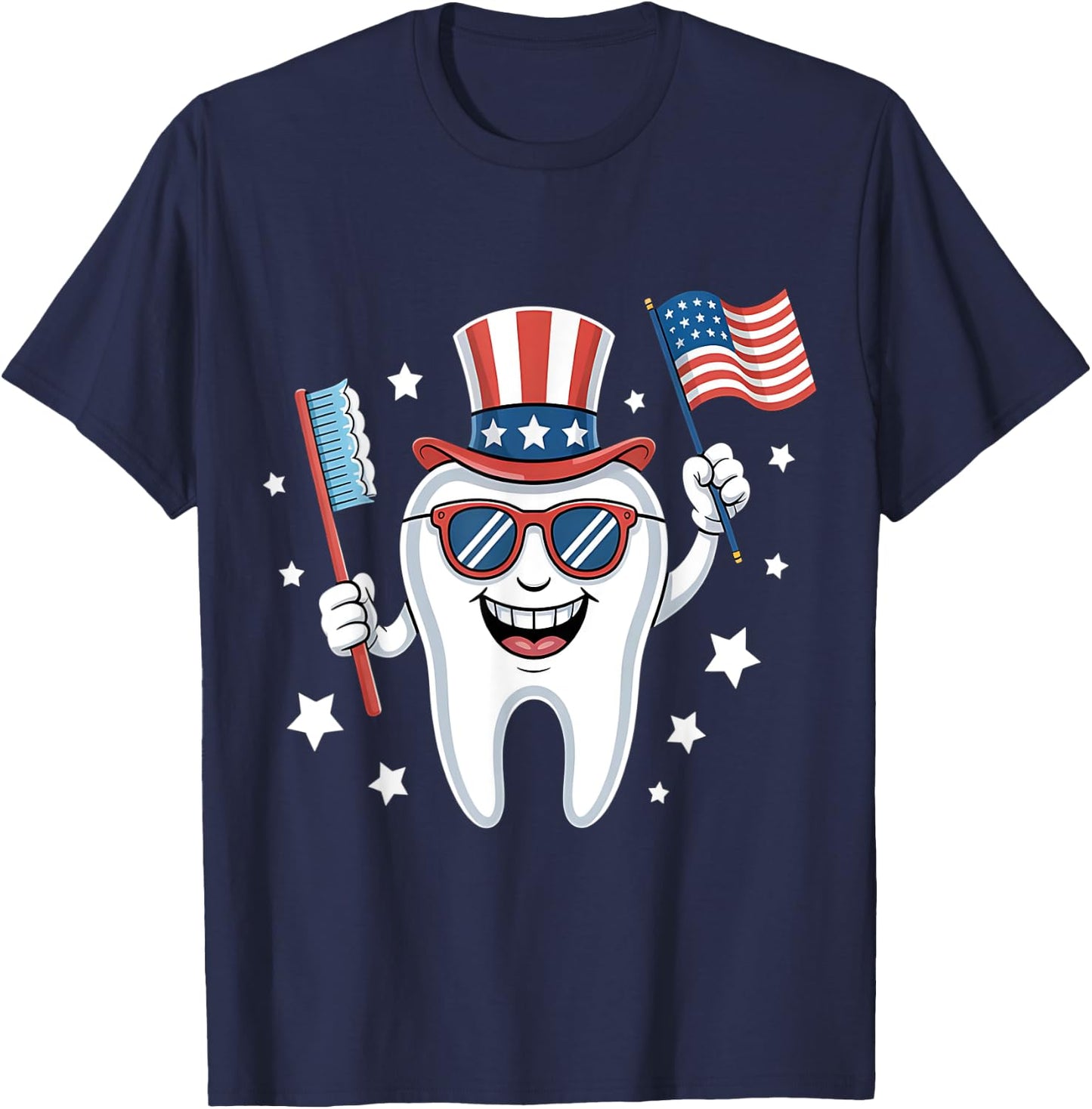 4th Of July Dentist Tooth Dental Patriotic Women Men Kids T-Shirt - T-Shirt | Navy
