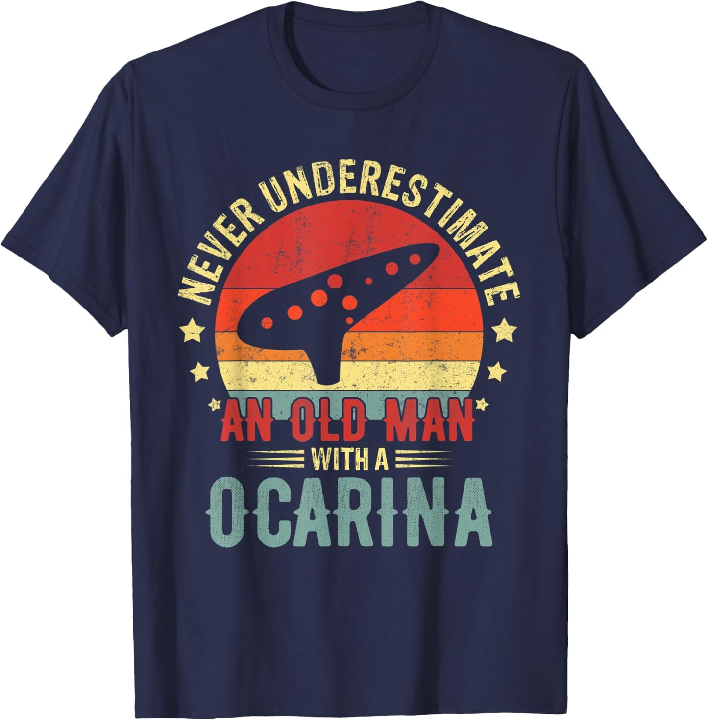 Retro Never Underestimate Old Man With An Ocarina Player Men T-Shirt - T-Shirt | Navy