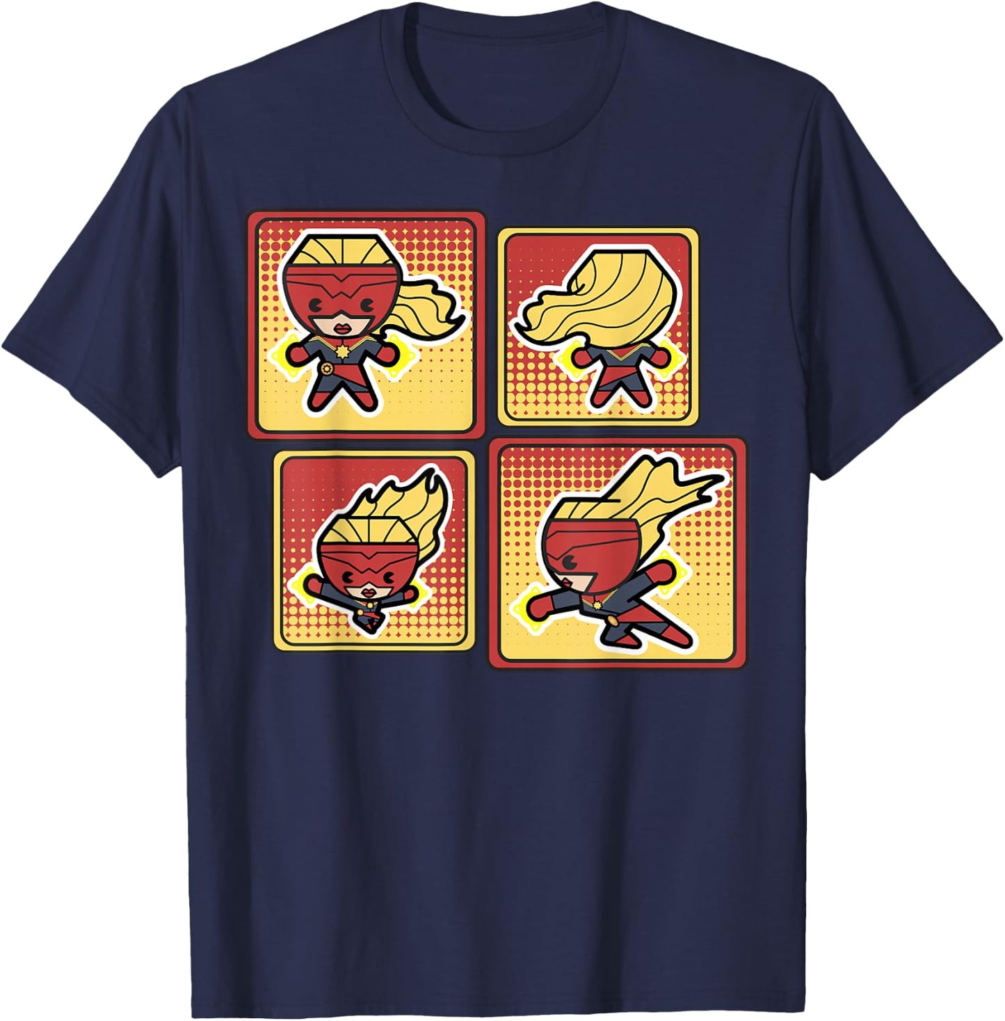 Captain Marvel Kawaii Style Action Pose Poster T-Shirt - T-Shirt | Navy