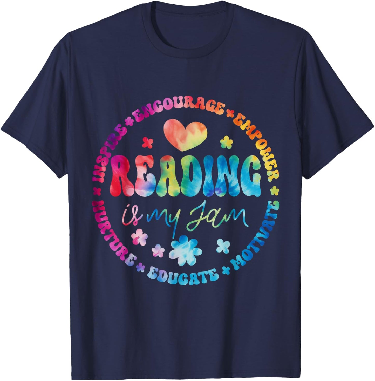 Groovy Reading is my jam Squad Girls Boys Teacher Literacy T-Shirt - T-Shirt | Navy