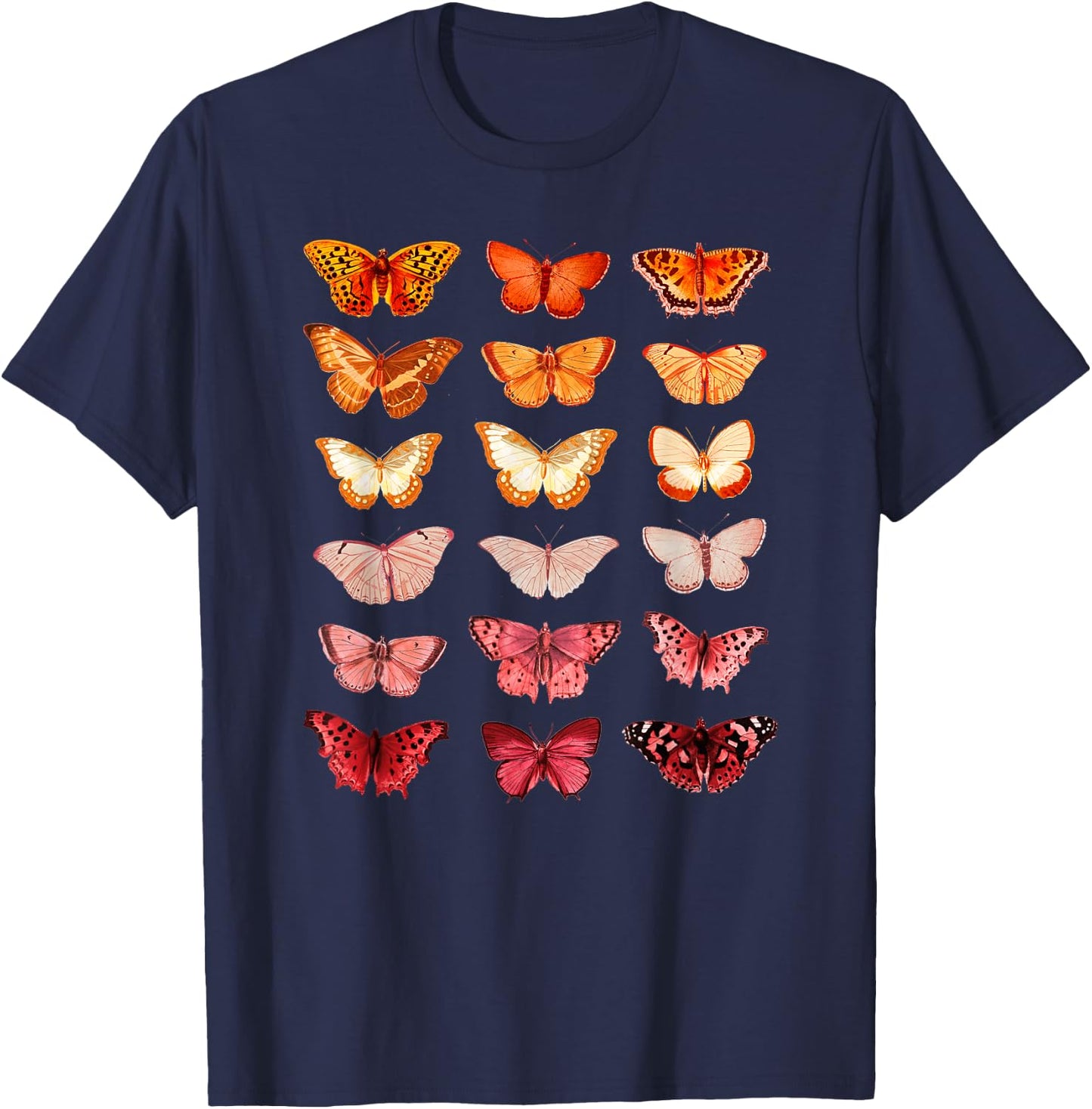 Lesbian Flag Colour Butterfly Subtle Sapphic Pride Aesthetic T-Shirt - T-Shirt | Navy