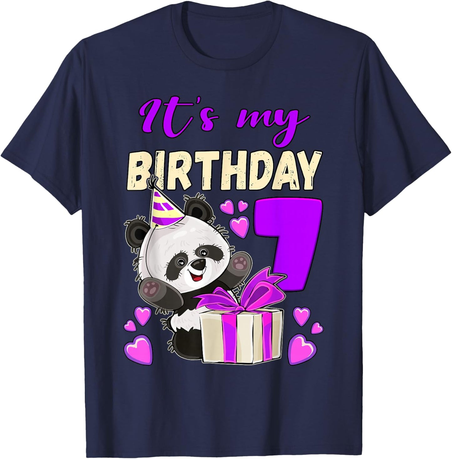 Panda Birthday Girl 7 Years Old T-Shirt - T-Shirt | Navy