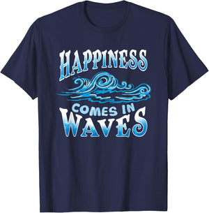 Happiness Comes In Waves Ocean Beach T-Shirt - T-Shirt | Navy