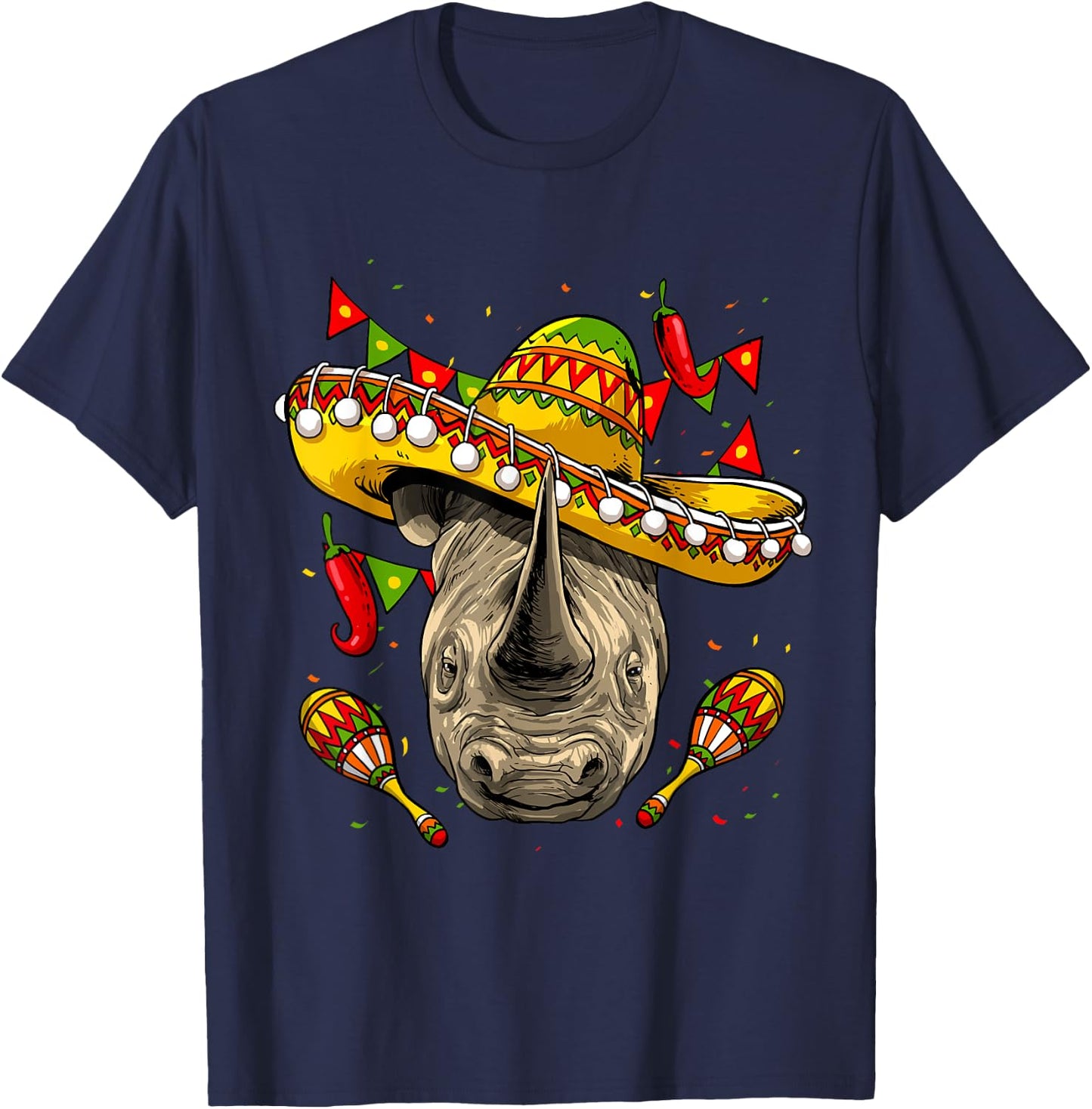 Cinco de Mayo Poncho Rhinoceros Sombrero Mexican Rhino Lover T-Shirt - T-Shirt | Navy