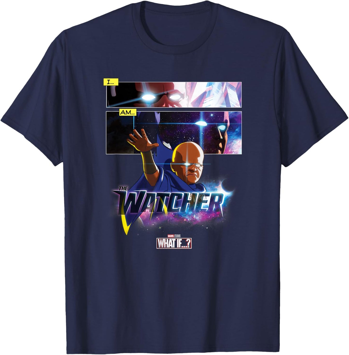 Marvel What If The Watcher Reaching Out Comic Panels T-Shirt - T-Shirt | Navy
