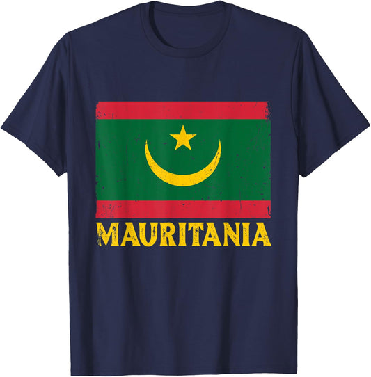 Distressed Retro Mauritania Flag Men Women Kids Patriotic T-Shirt - T-Shirt | Navy