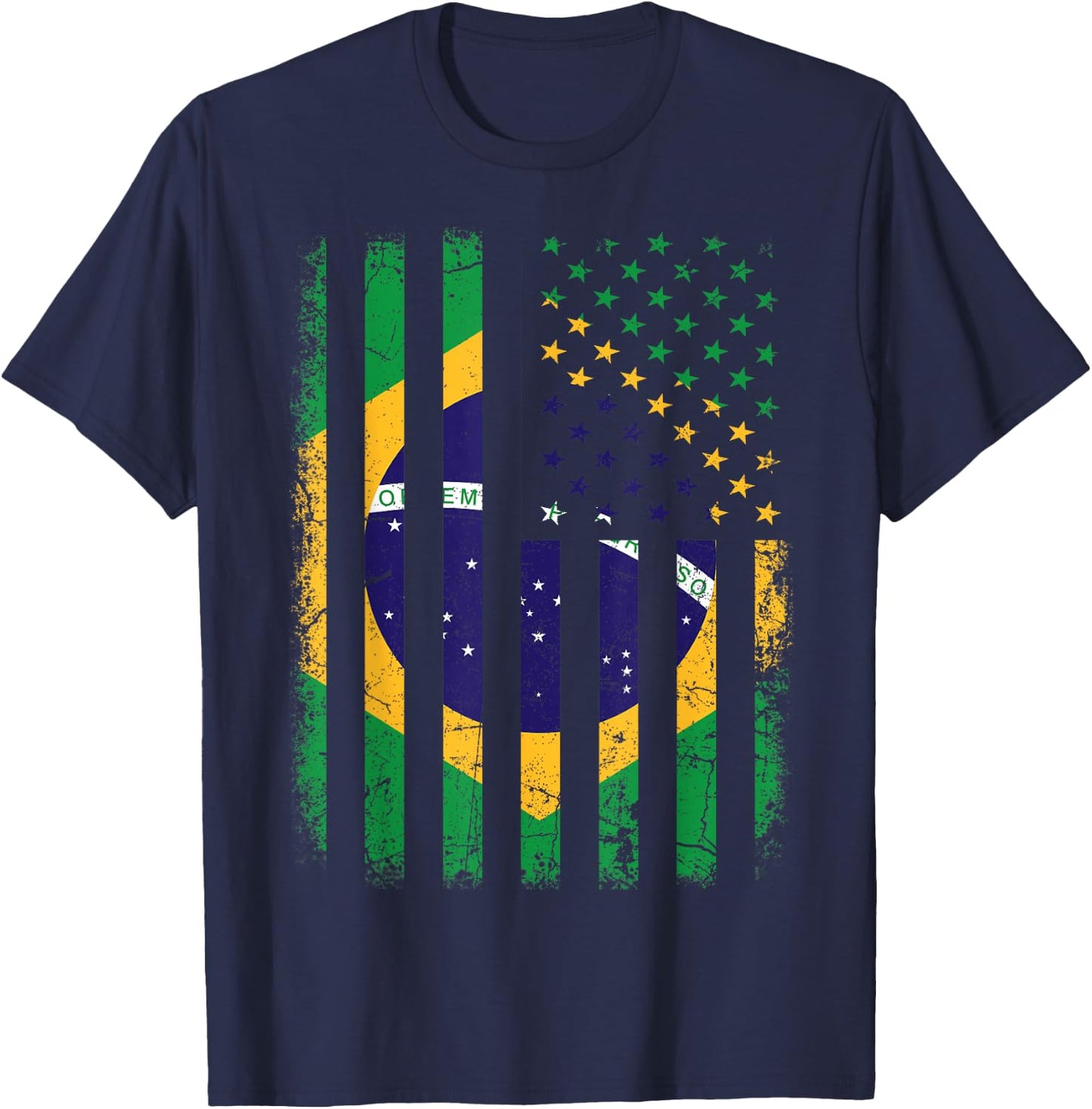 Brazilian American Flag Brazilian Roots Brazil America T-Shirt - T-Shirt | Navy