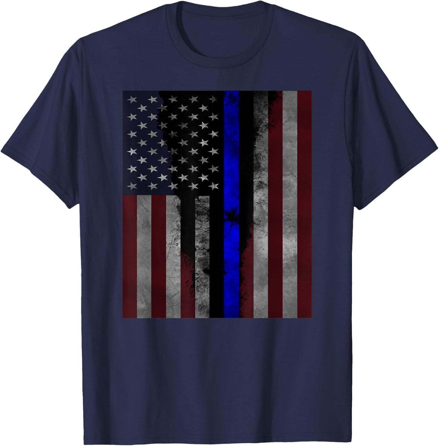 Back the Blue Thin Blue Line American Flag Distressed Men T-Shirt - T-Shirt | Navy