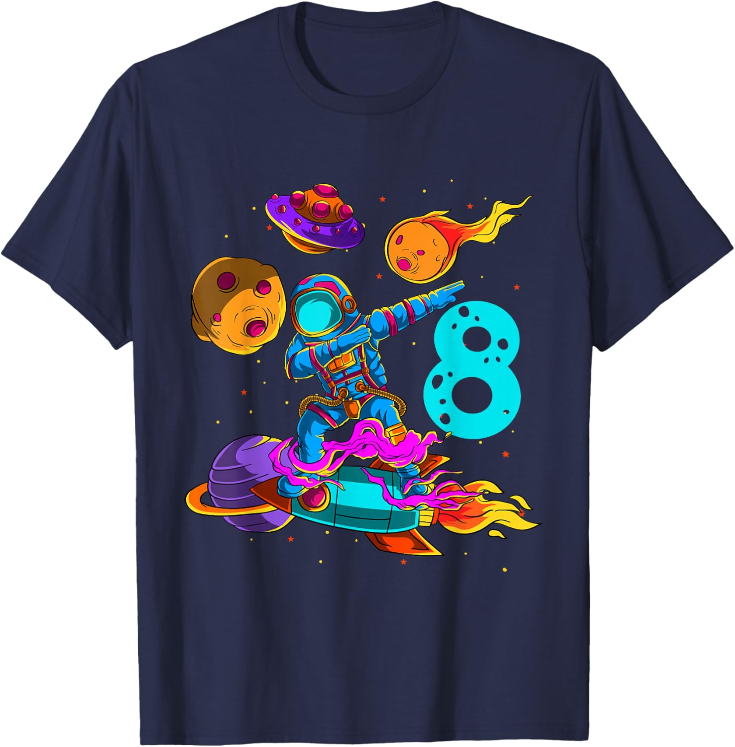 8 Years Birthday Boy Astronaut 8th Birthday Astronaut T-Shirt - T-Shirt | Navy