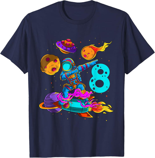 8 Years Birthday Boy Astronaut 8th Birthday Astronaut T-Shirt - T-Shirt | Navy