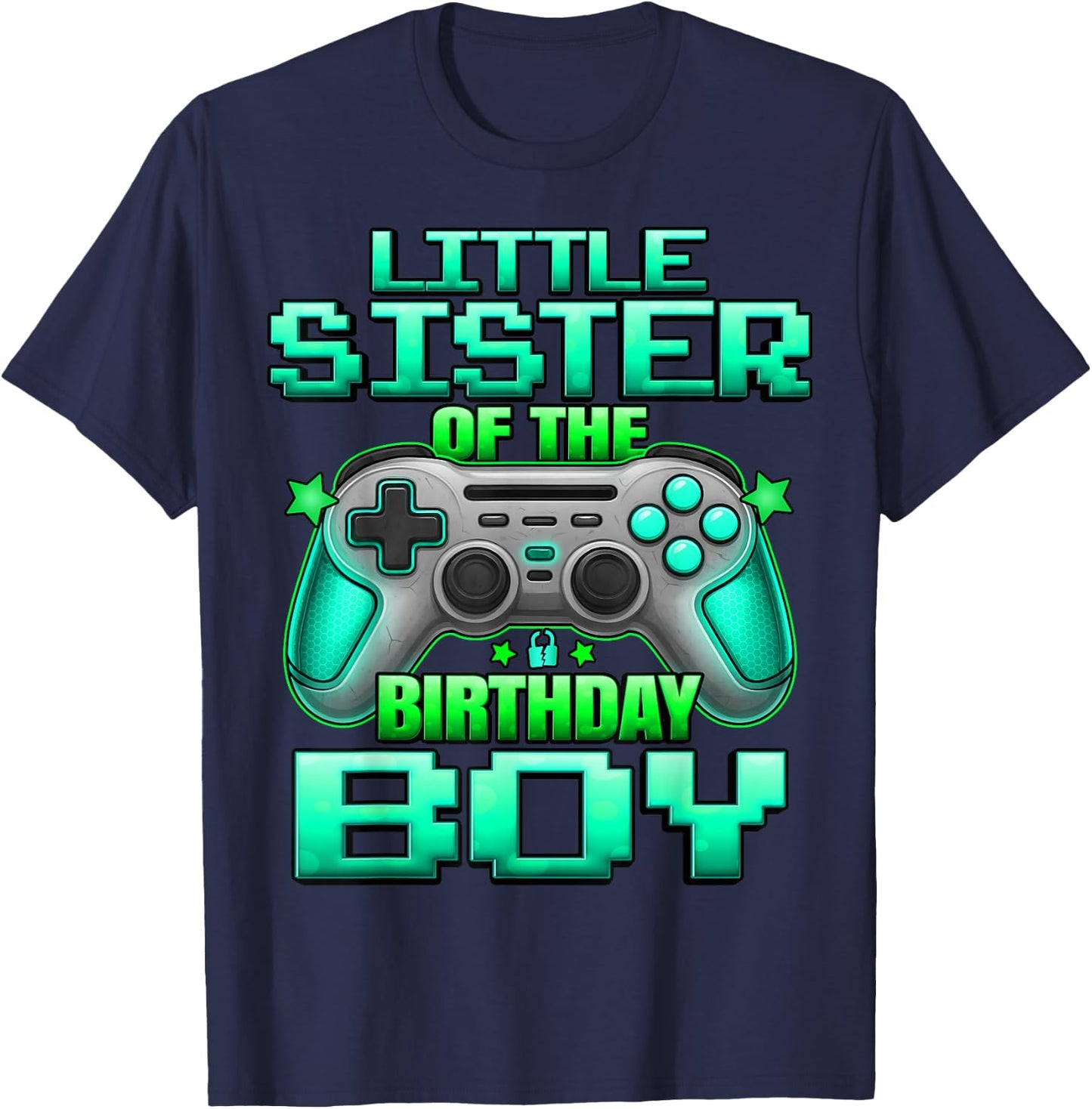 Little Sister of The Birthday Boy Matching Family Lil Sister T-Shirt - T-Shirt | Navy
