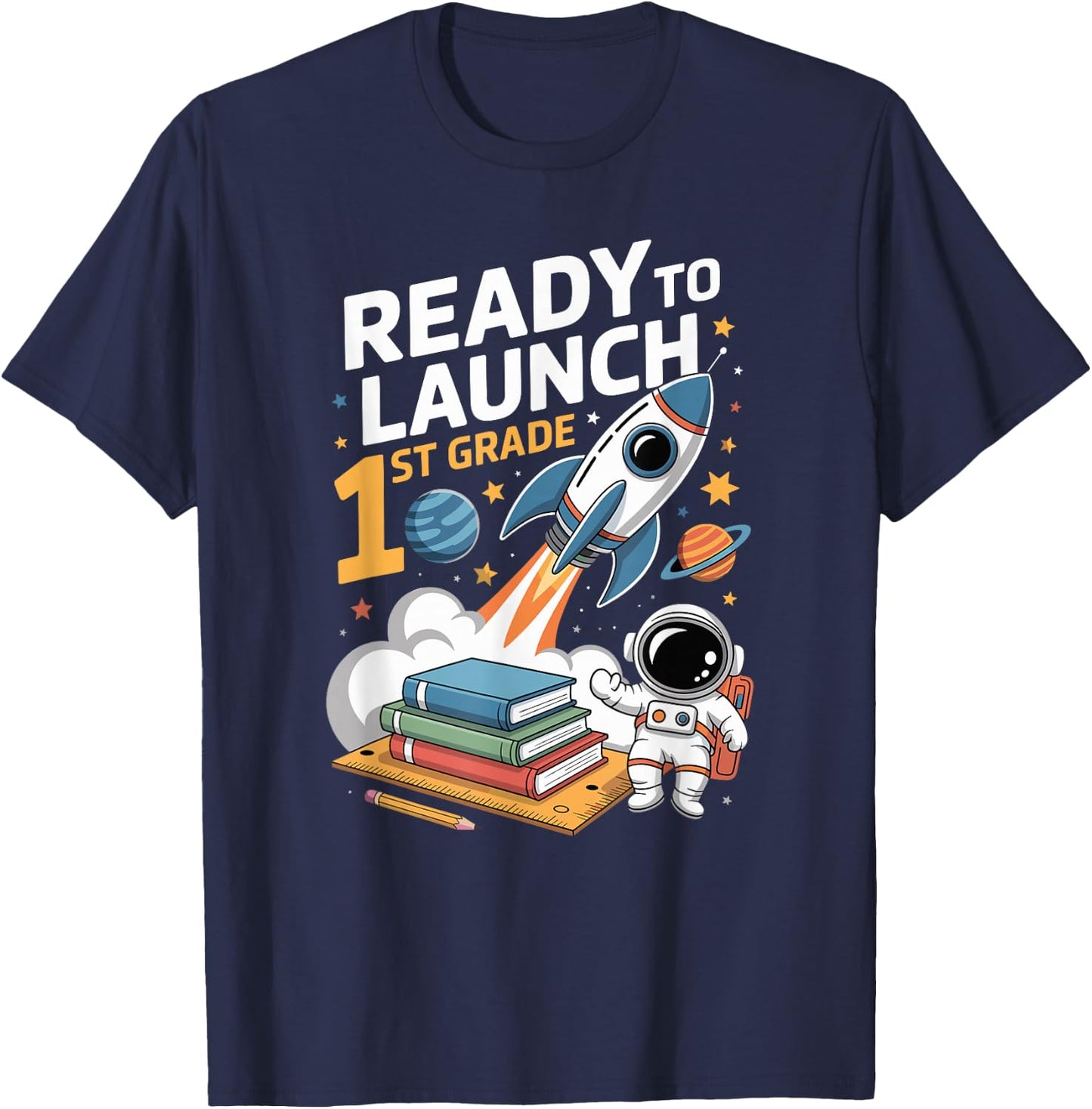 Mission 1st Class Astronaut School Start School Child Space T-Shirt - T-Shirt | Navy