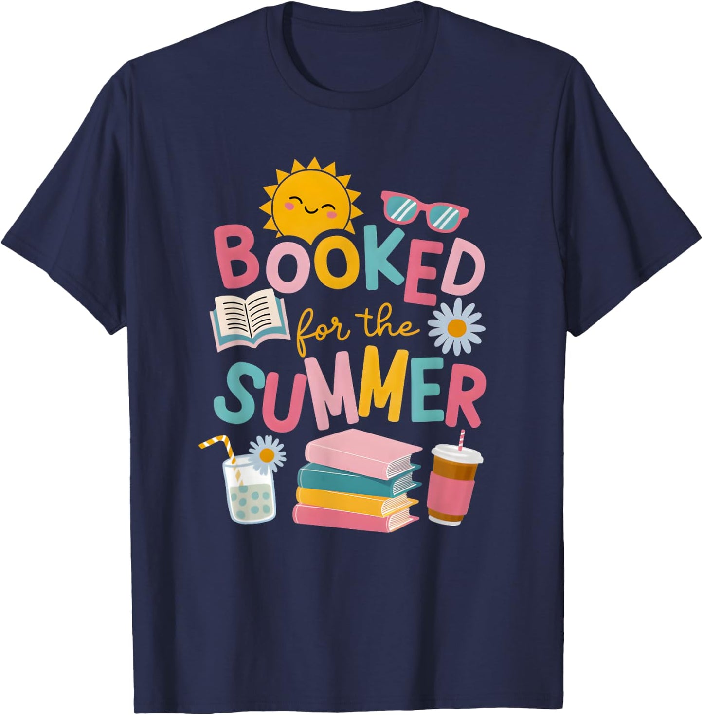 Booked for the Summer Bookish Girly Women’s Book Lover T-Shirt - T-Shirt | Navy