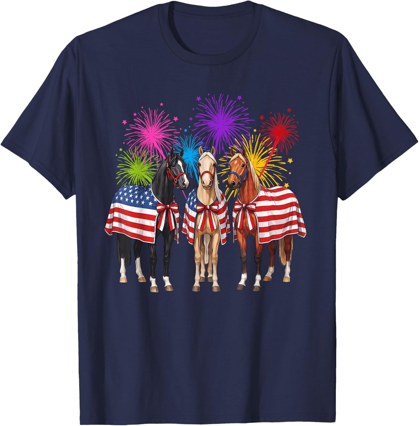 4th of July Horses with Fireworks and Flag Men T-Shirt - T-Shirt | Navy