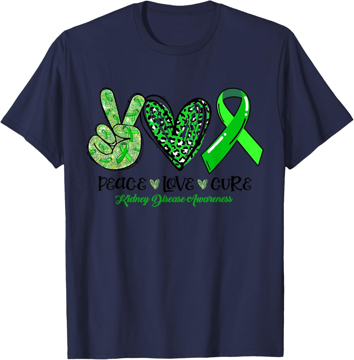 Peace Love Cure Ribbon Kidney Disease Awareness T-Shirt - T-Shirt | Navy