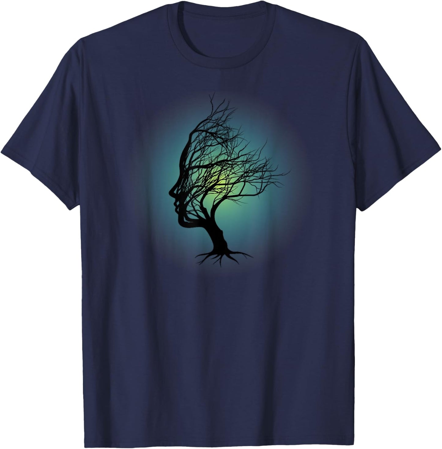 Surreal Tree Of Life Face Silhouette Spiritual Yoga Zen T-Shirt - T-Shirt | Navy