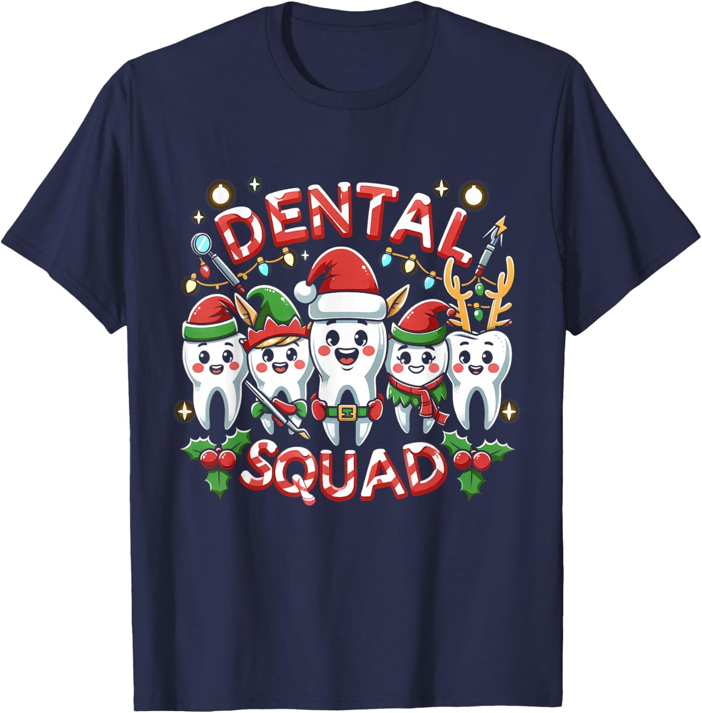 Jolly Dental Squad Celebration Christmas Teeth Dentistry T-Shirt - T-Shirt | Navy