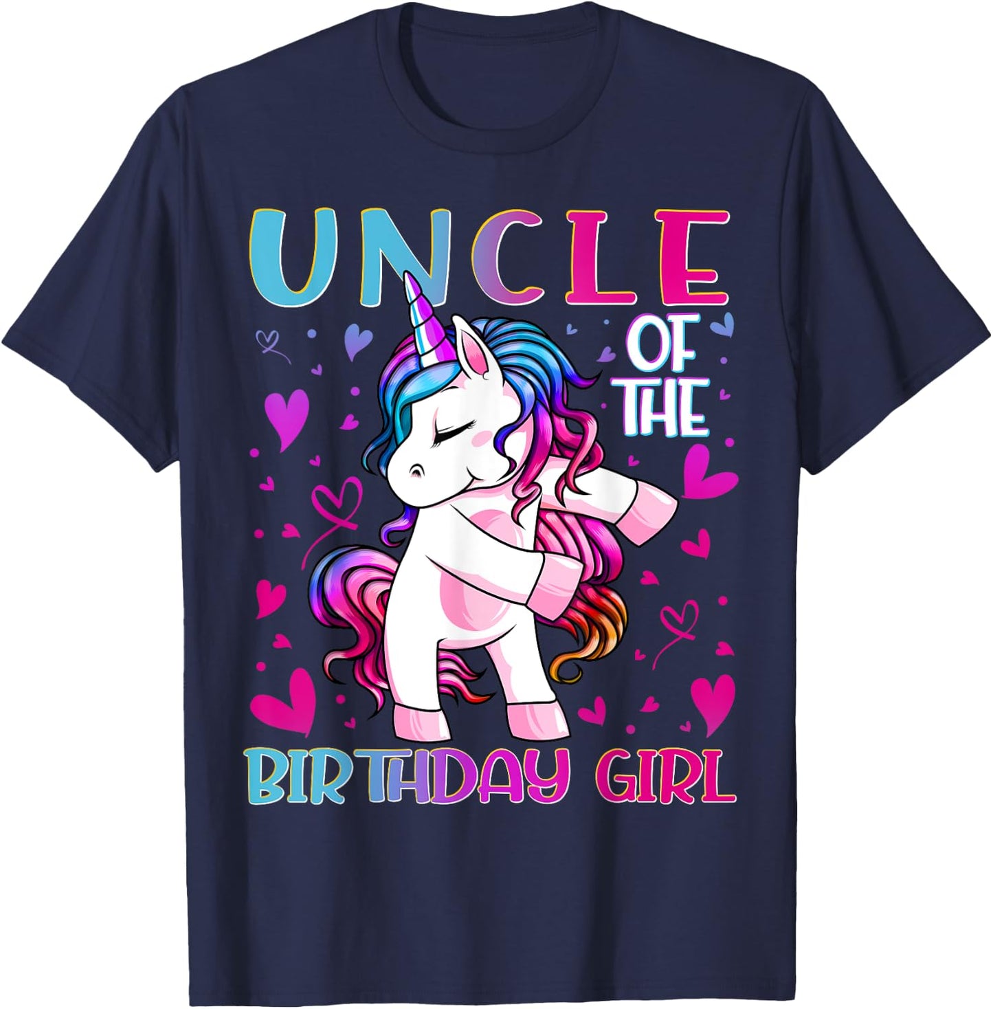 Uncle of the Birthday Girl Flossing Unicorn Uncle Gifts T-Shirt - T-Shirt | Navy