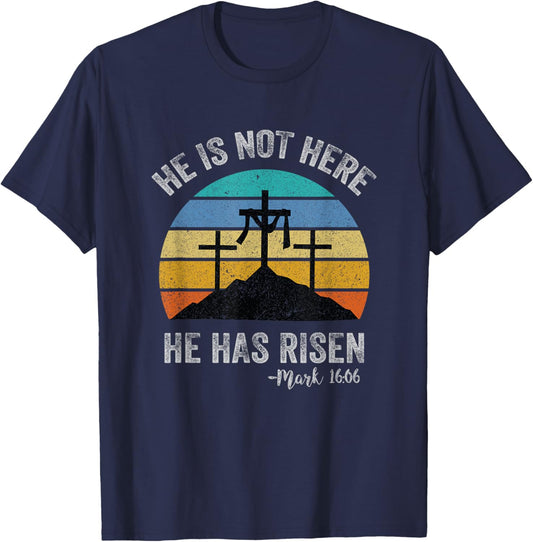 He has Risen He is not Here Jesus Retro Vintage Easter T-Shirt - T-Shirt | Navy