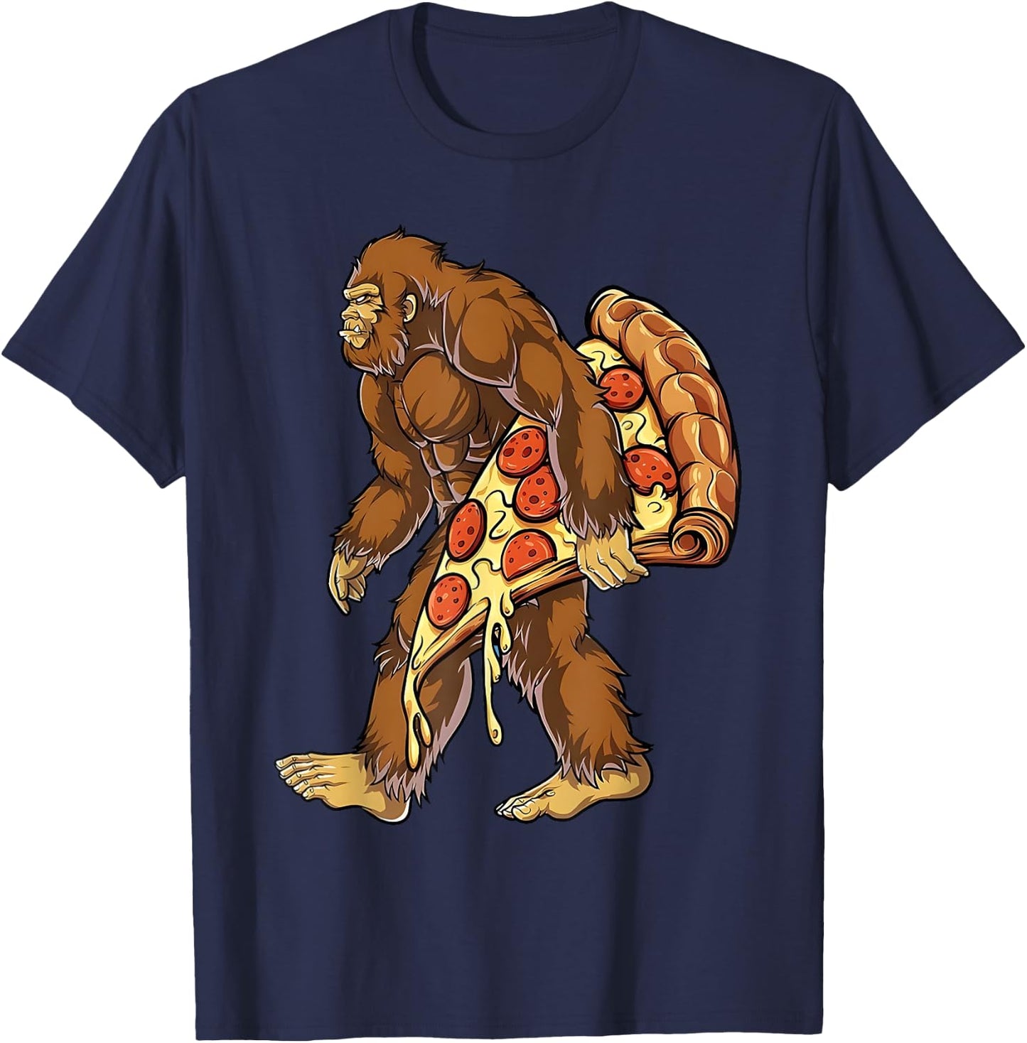 Funny Sasquatch Carry Pizza Sasquatch Animals Pizza Lovers T-Shirt - T-Shirt | Navy