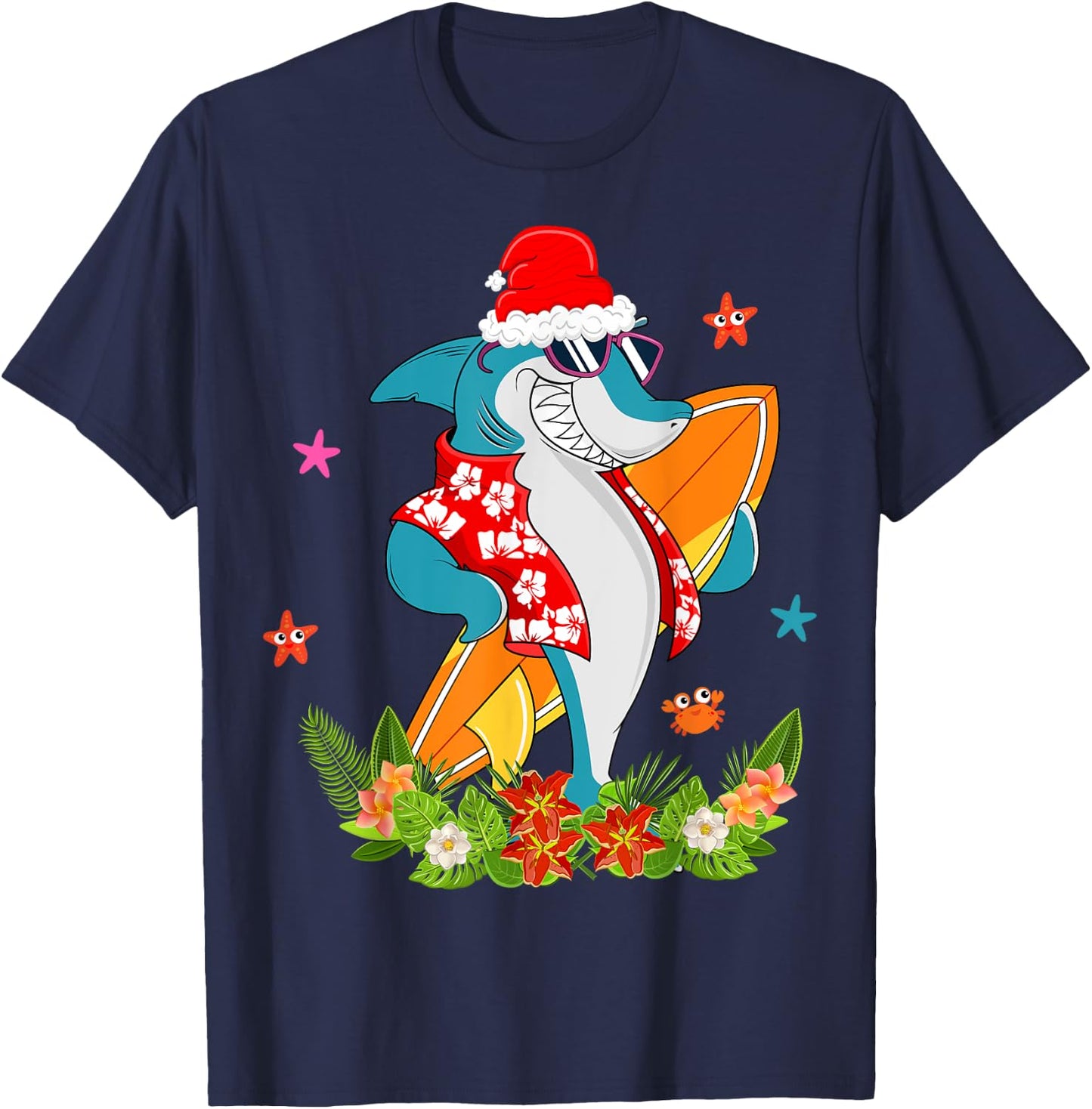 Funny Shark Hawaiian Summer Surfing Shark Christmas in July Women Kids T-Shirt - T-Shirt | Navy