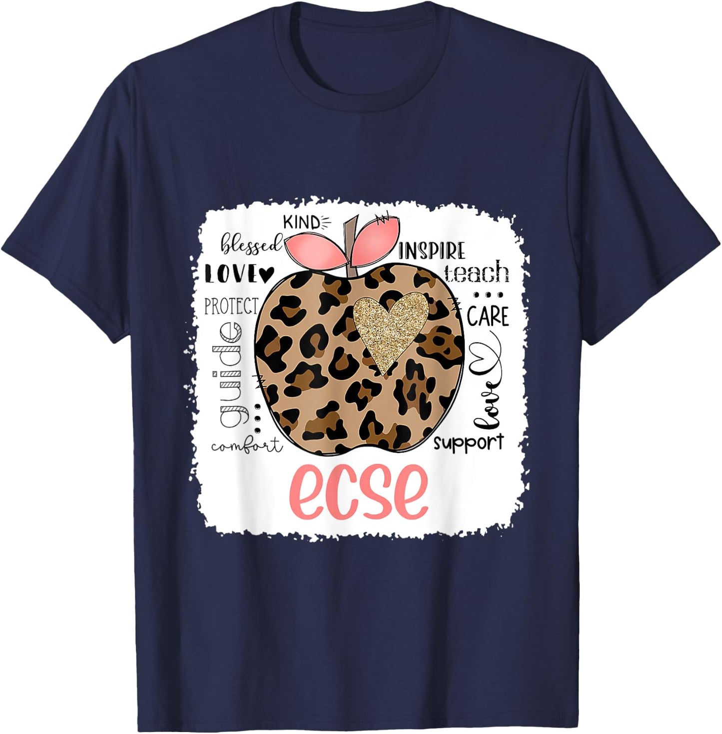 Leopard Teacher 2022 It Last Day Of School ECSE T-Shirt - T-Shirt | Navy