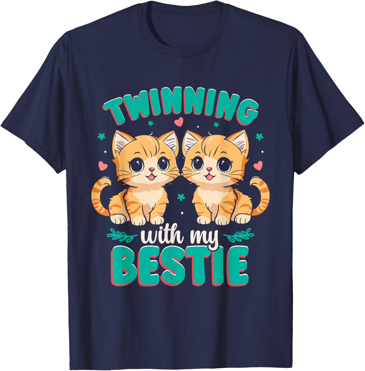 Friendship Twinning Bestie Matching Twin Cat T-Shirt - T-Shirt | Navy