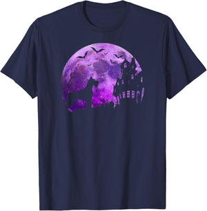 Halloween Giant Schnauzer & Spooky Full Moon, Haunted House T-Shirt - T-Shirt | Navy