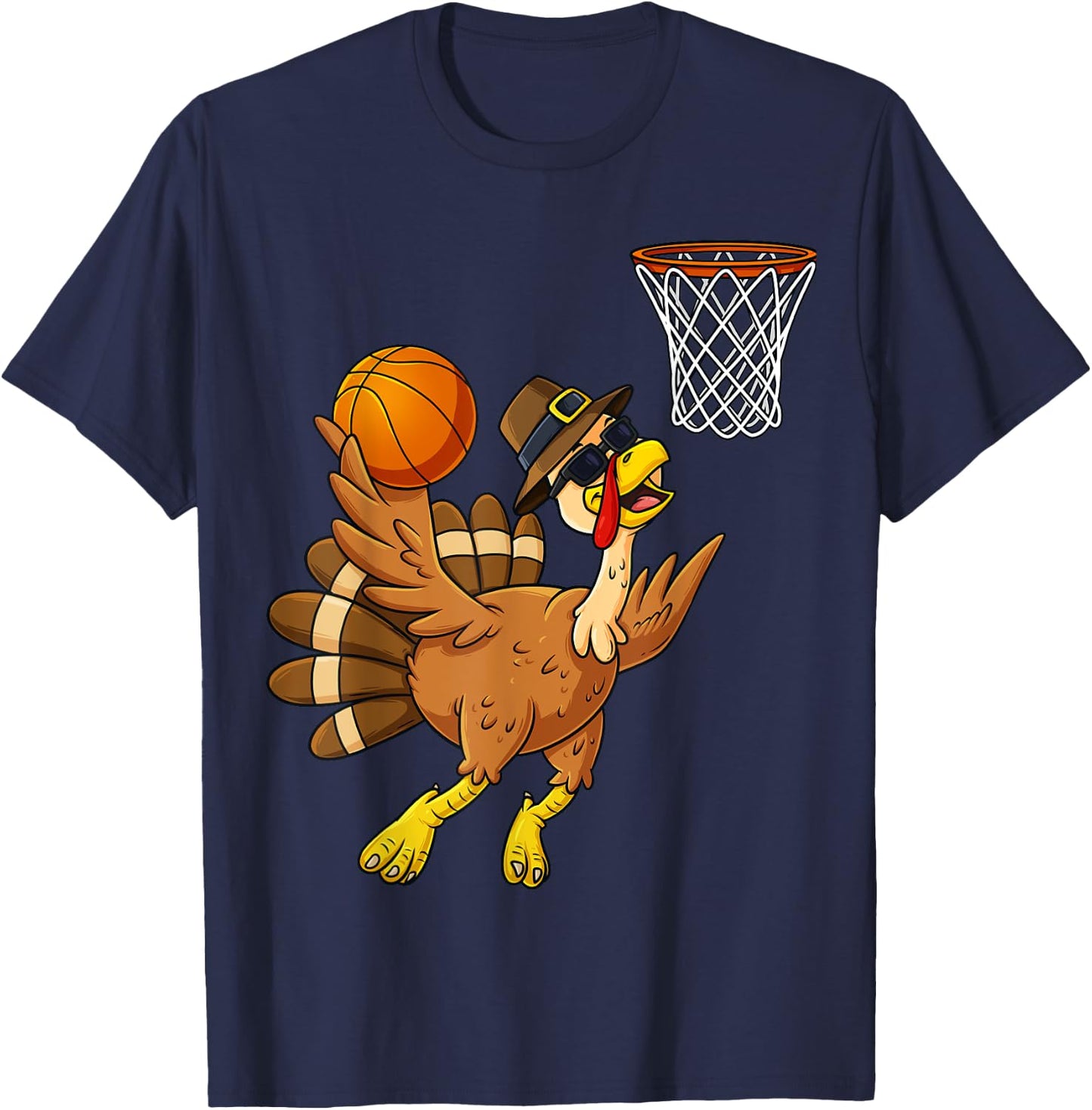 Thanksgiving Turkey Basketball Player Funny Boys Girls Kids T-Shirt - T-Shirt | Navy