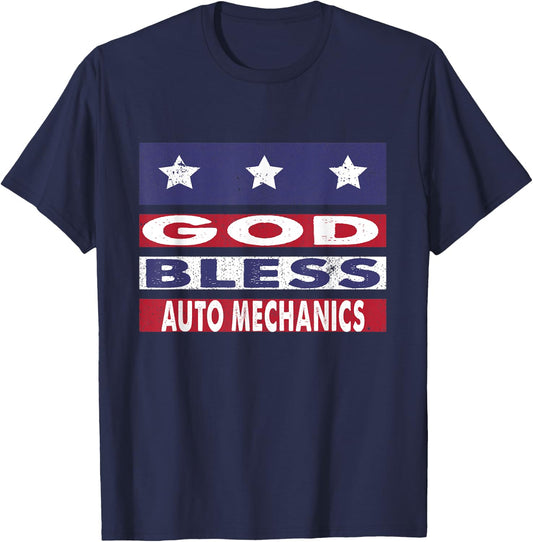 God Bless Auto Mechanics Patriotic Christian Men T-Shirt - T-Shirt | Navy