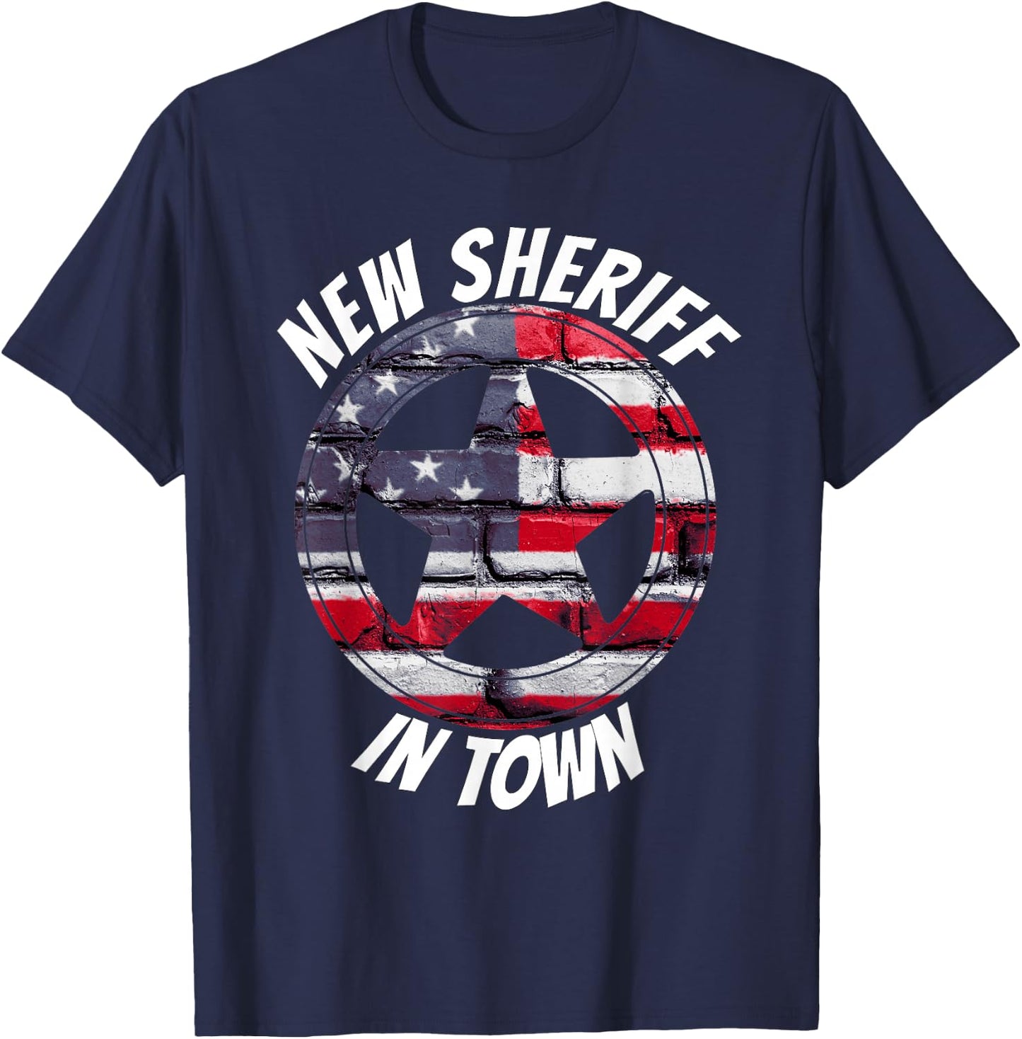 New Sheriff In Town - Painted American Flag Bricks on a Wall T-Shirt - T-Shirt | Navy