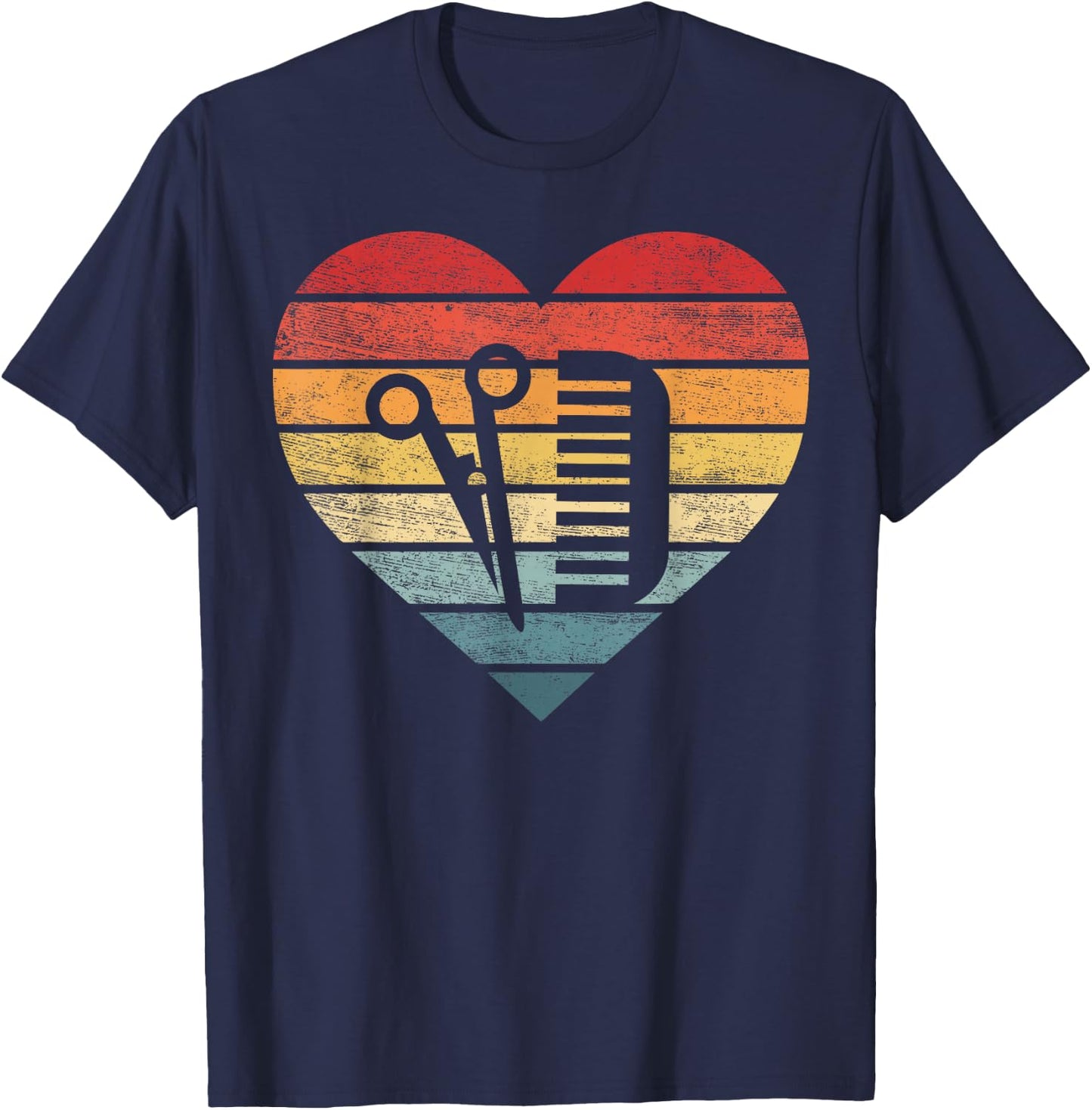 Barber Hairdresser Gifts Retro Sunset Scissors Hair Stylist T-Shirt - T-Shirt | Navy