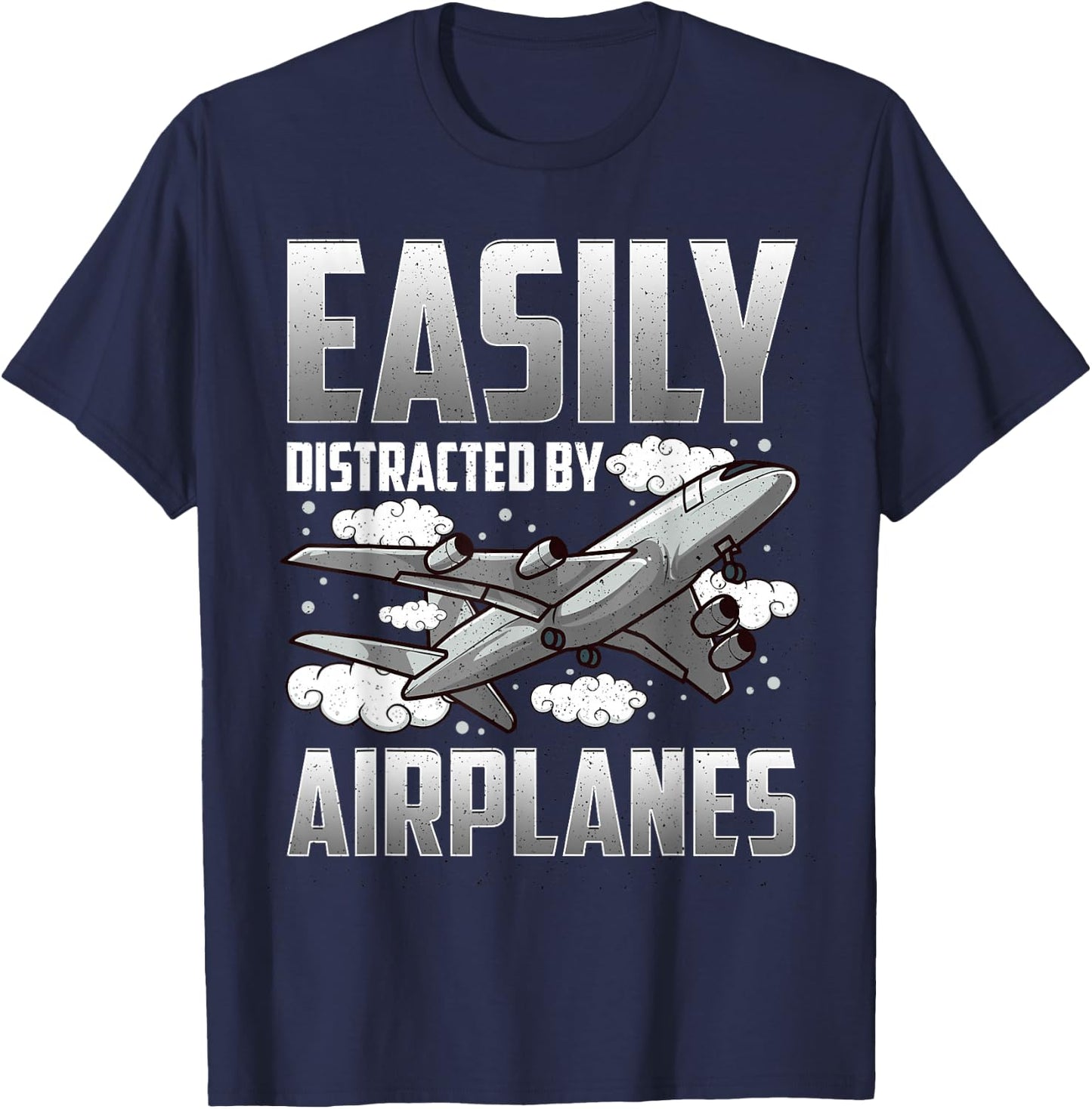 Funny Pilot Shirt Aviation Easily Distracted By Airplanes T-Shirt - T-Shirt | Navy