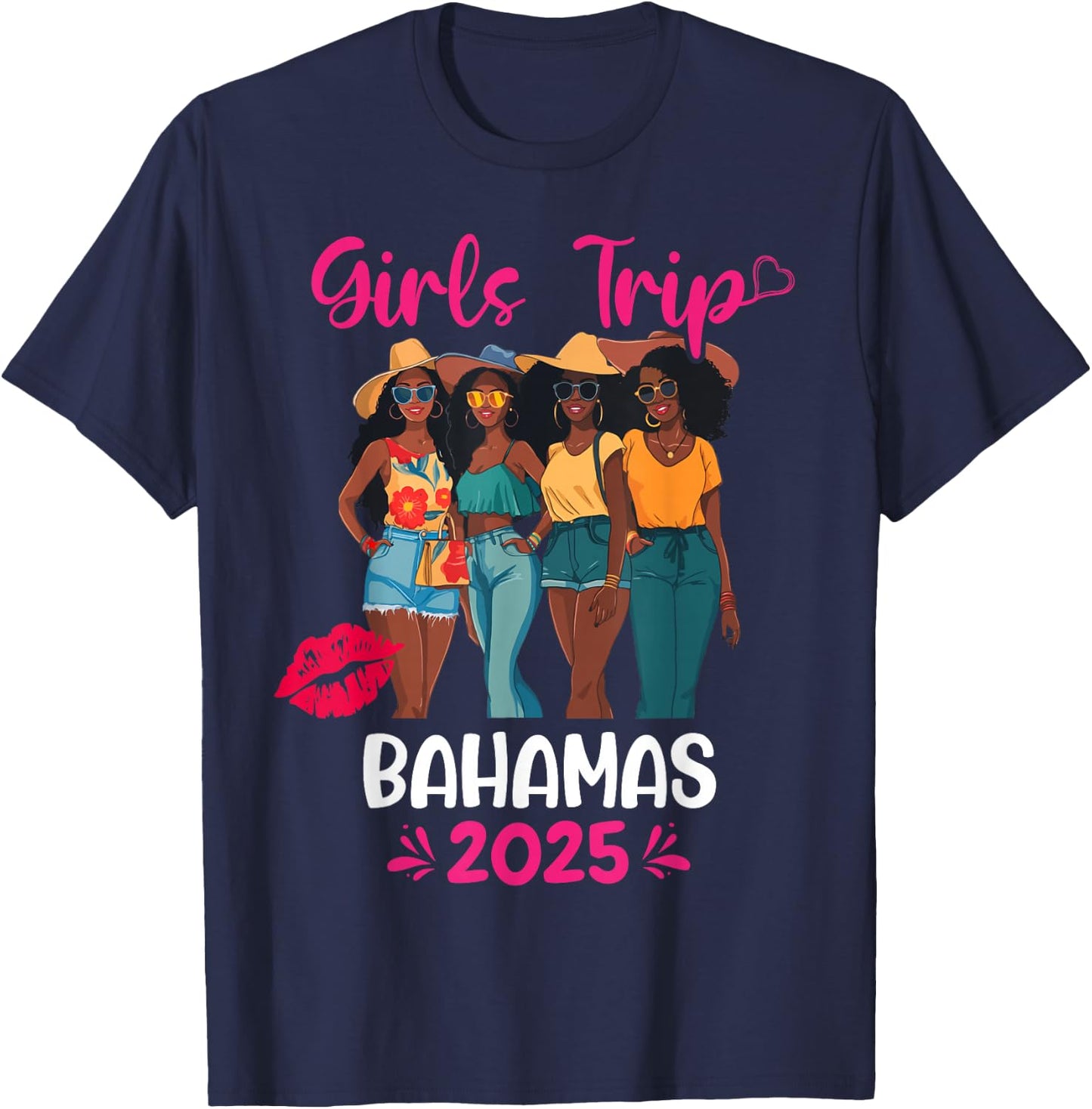 Black Girls Trip Bahamas 2025 Vacation Matching T-Shirt - T-Shirt | Navy